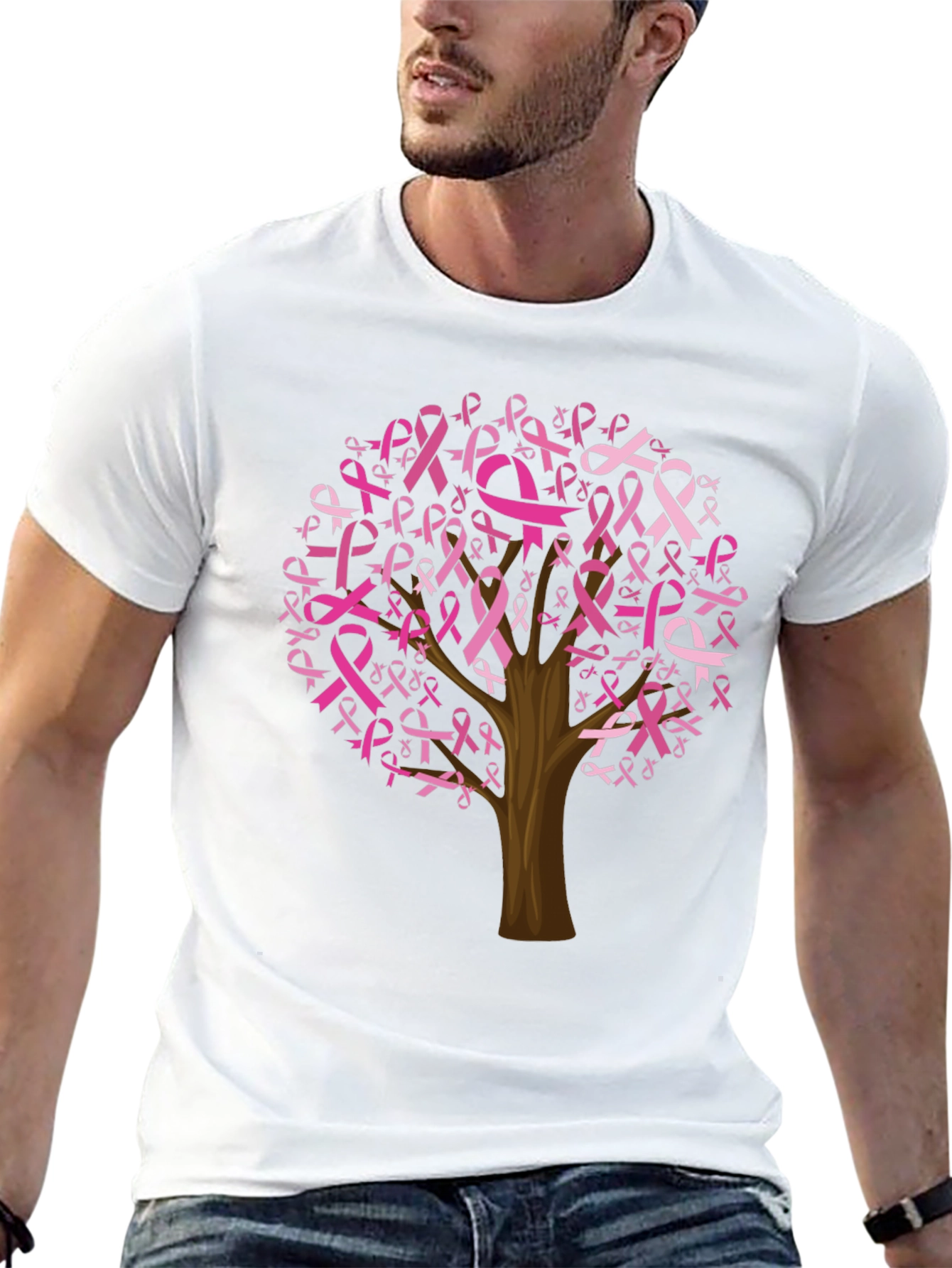 Black Breast Cancer Awareness Ribbon Tree Black Tee view 13