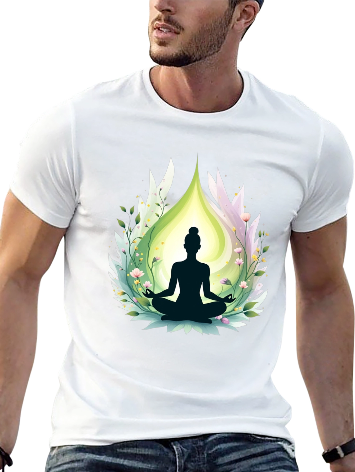 Black Meditative Bliss T-Shirt - Yoga Design view 13