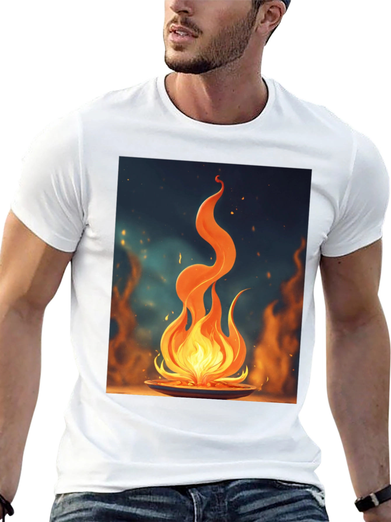 Black Fiery Flame Graphic Tee - Bold Statement Shirt view 13