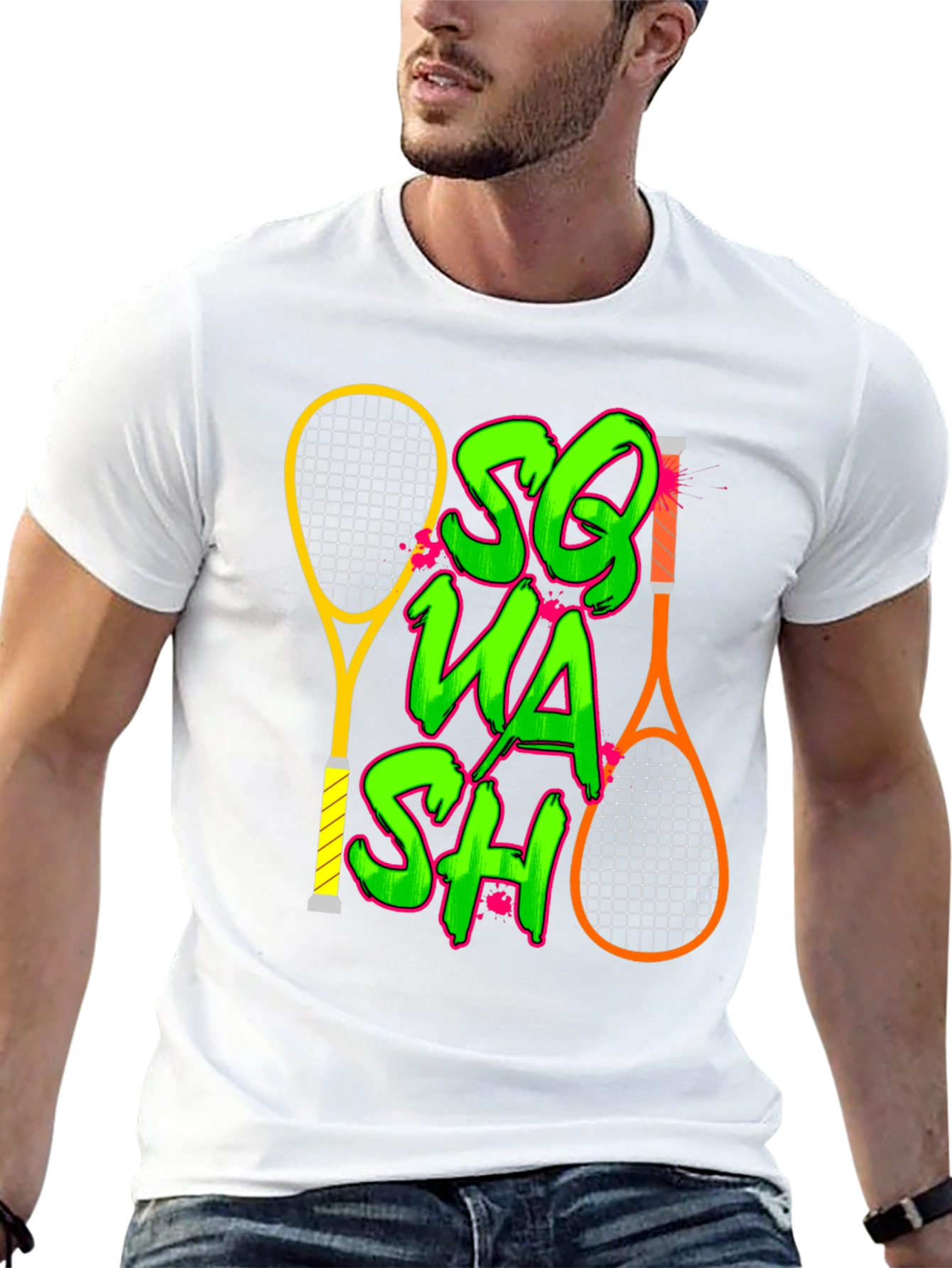 Black Squash Racket Graphic T-Shirt view 13