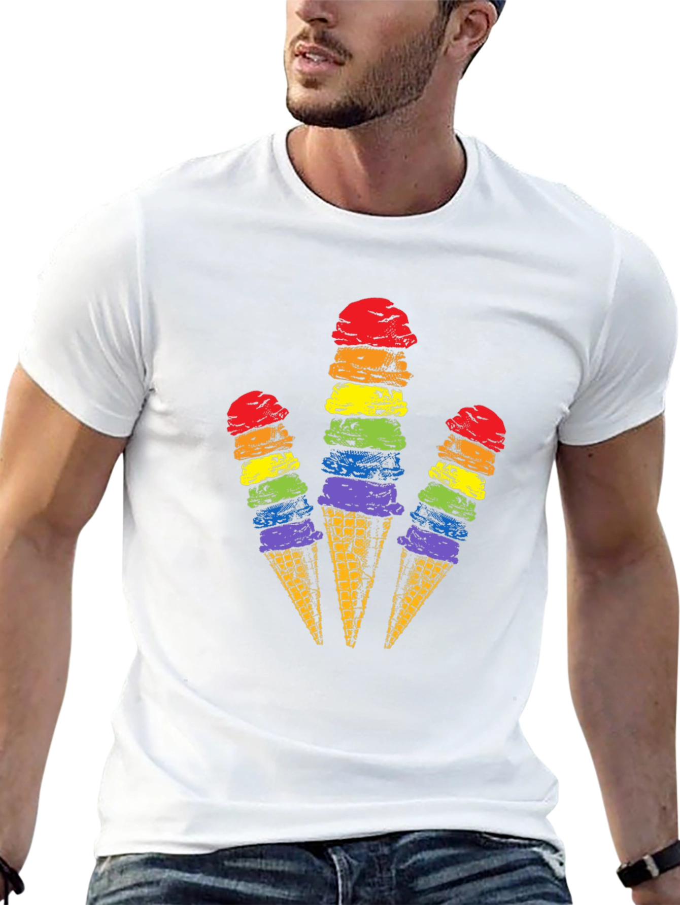 Black Rainbow Ice Cream Cone Graphic Tee view 13