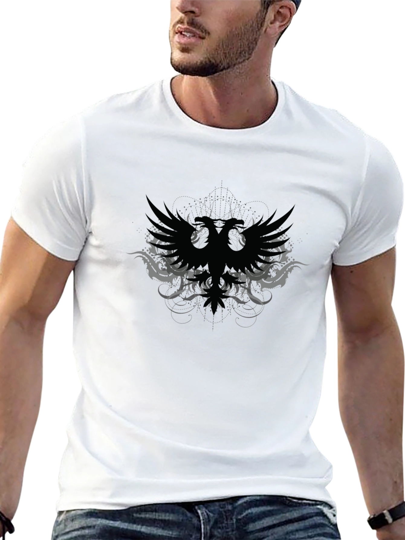 Black Black Graphic Tee - Double Headed Eagle Design view 13