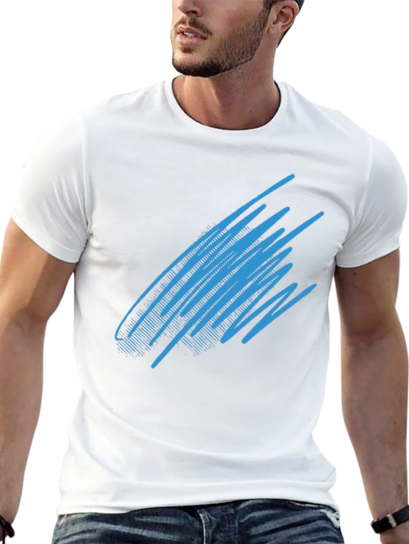 Black Abstract Blue Line Graphic Black T-Shirt view 13