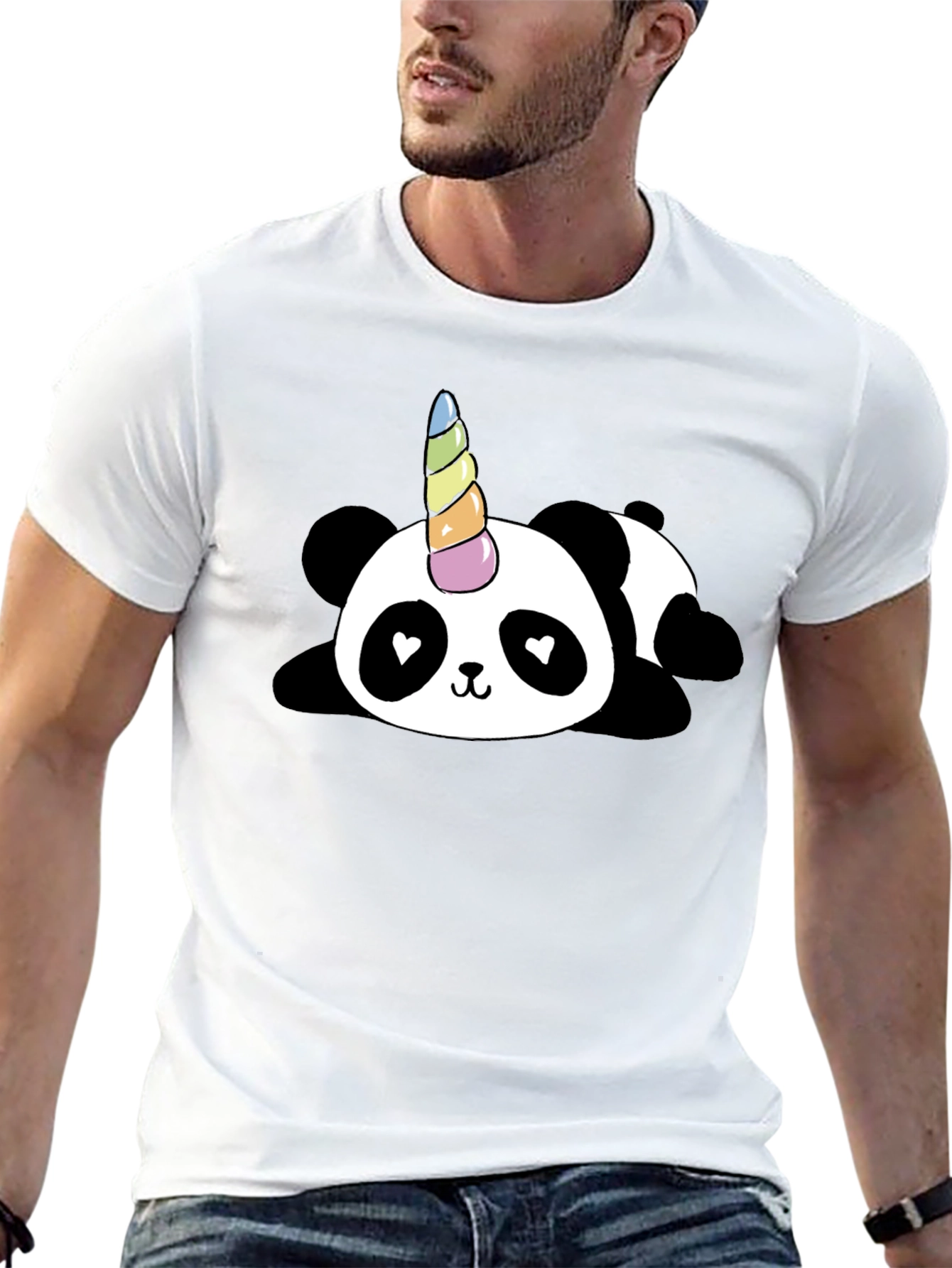 Black Cute Panda Unicorn Graphic T-Shirt - Black view 13
