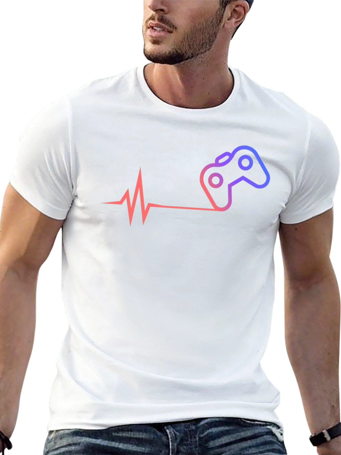 Black Gamer Heartbeat T-Shirt - Black Cotton Tee view 13