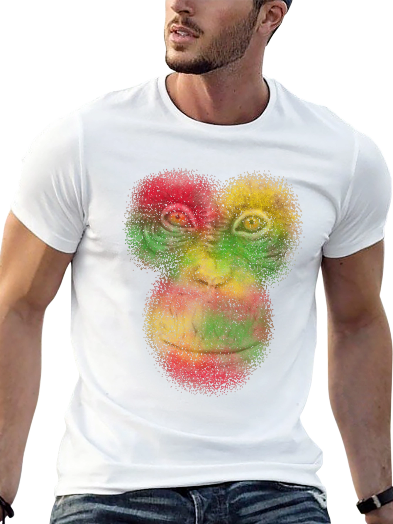 Black Rasta Monkey Face Graphic Tee - Black Cotton T-Shirt view 13