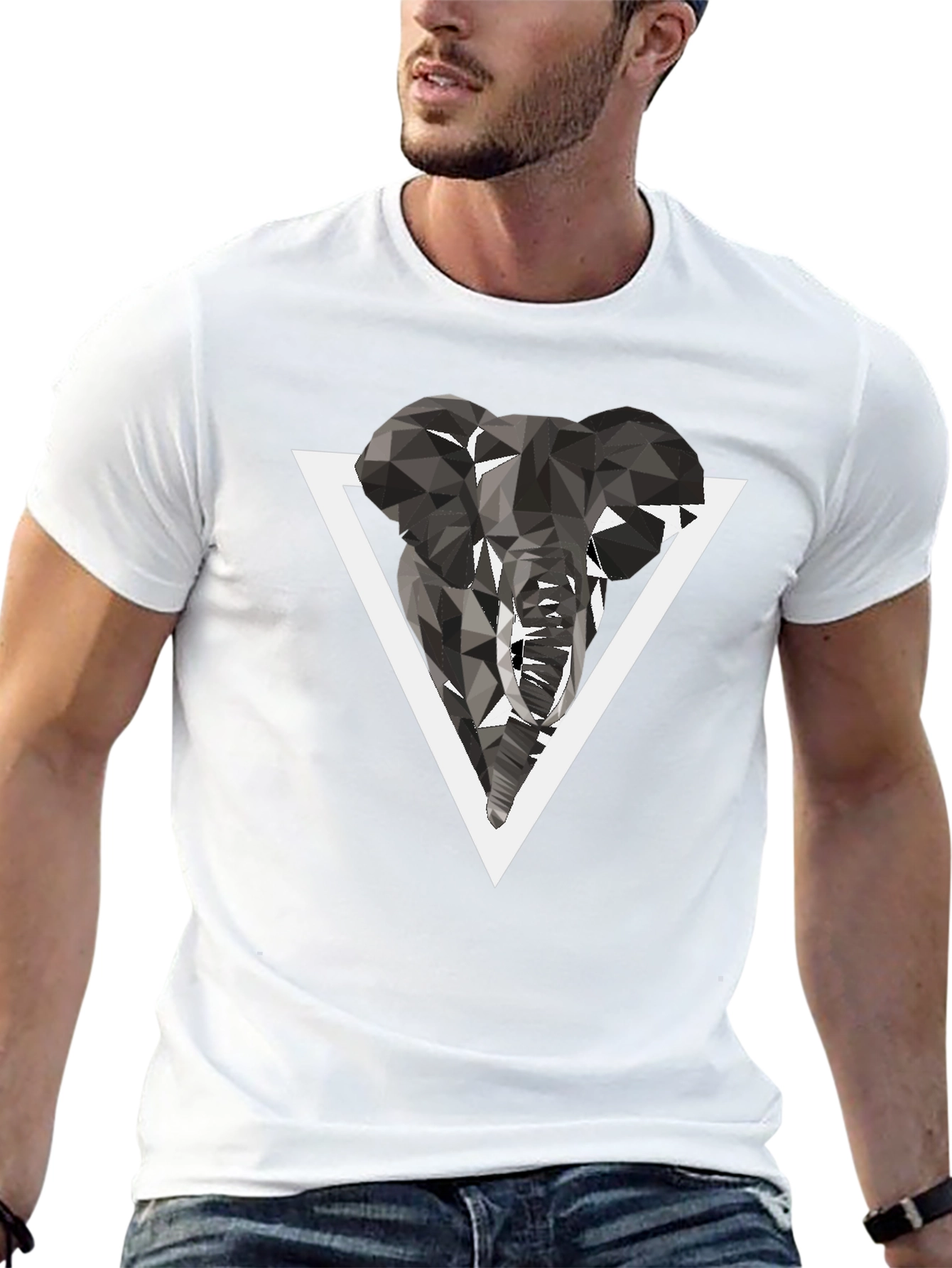Black Geometric Elephant Graphic T-Shirt view 13