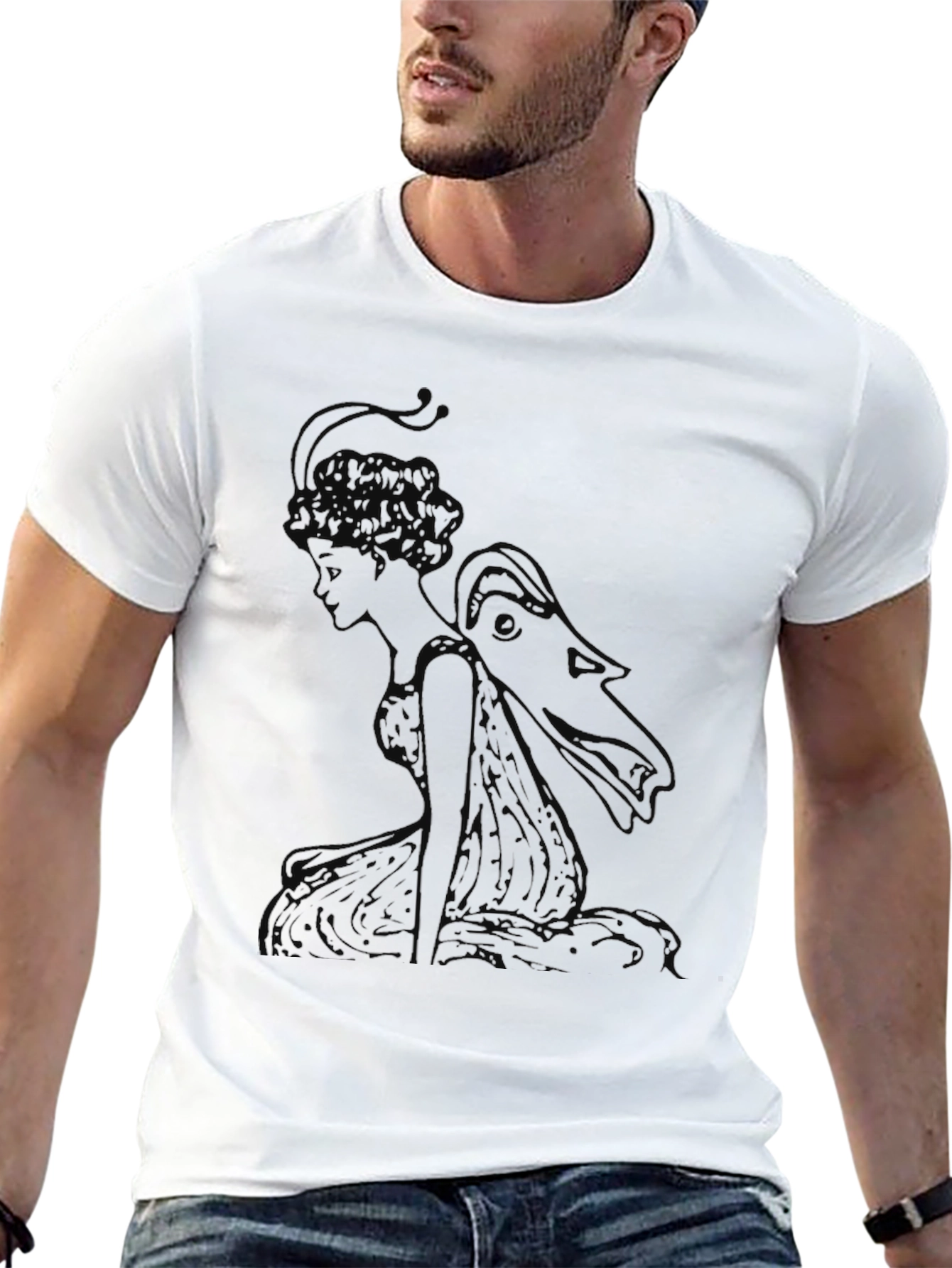 Black Elegant Black T-Shirt with Fairy Graphic view 13