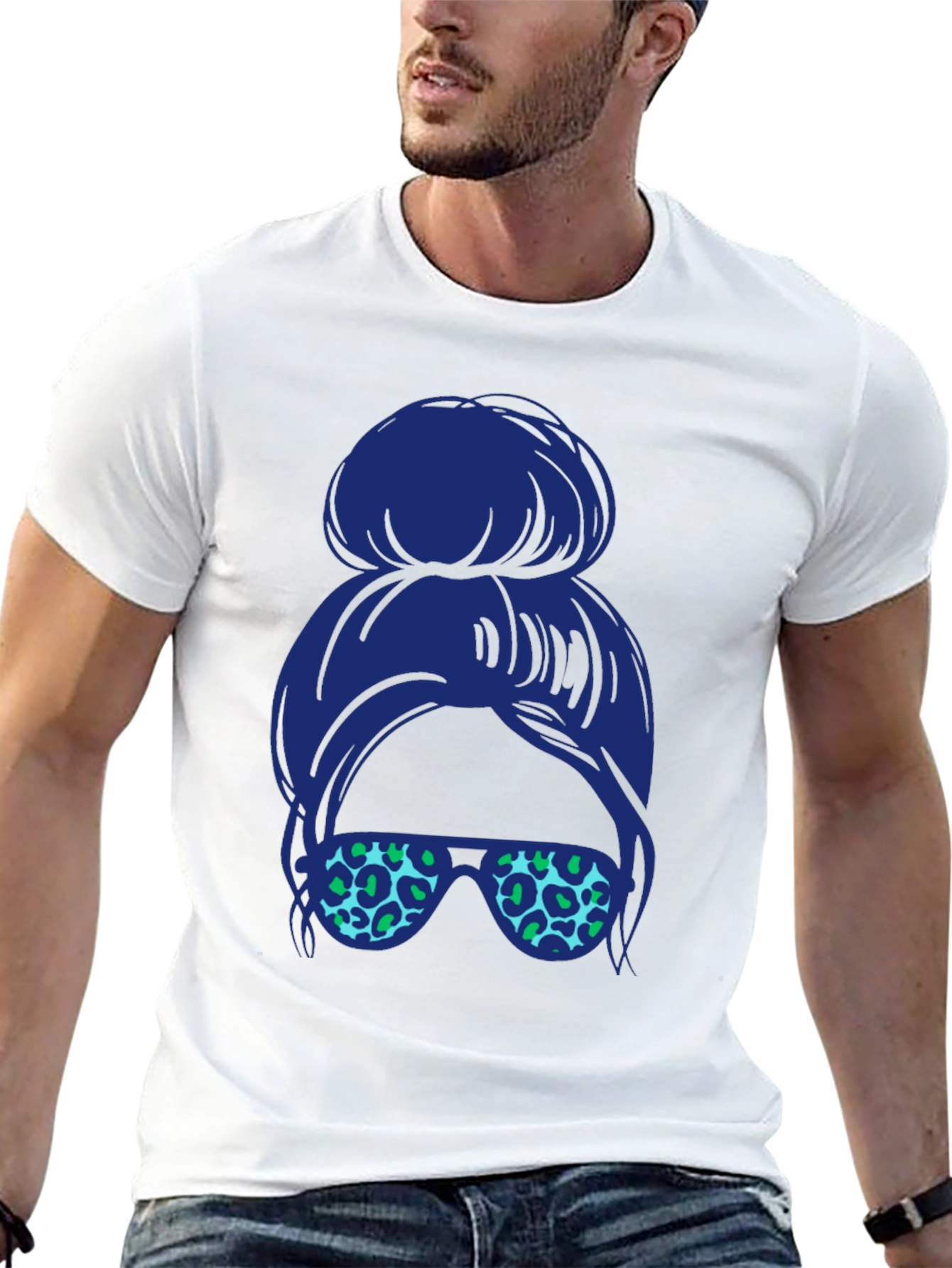 Black Messy Bun Leopard Sunglasses Tee view 13