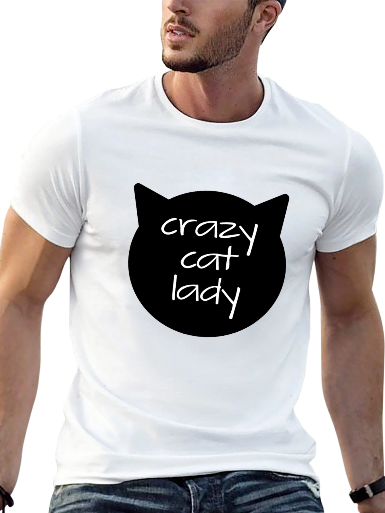 Black Crazy Cat Lady T-Shirt - Black Cat Silhouette Tee view 13