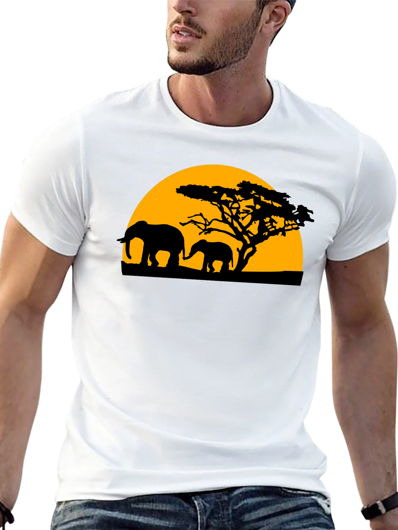 Black Elephant Sunset Graphic Tee - Black Cotton T-Shirt view 13