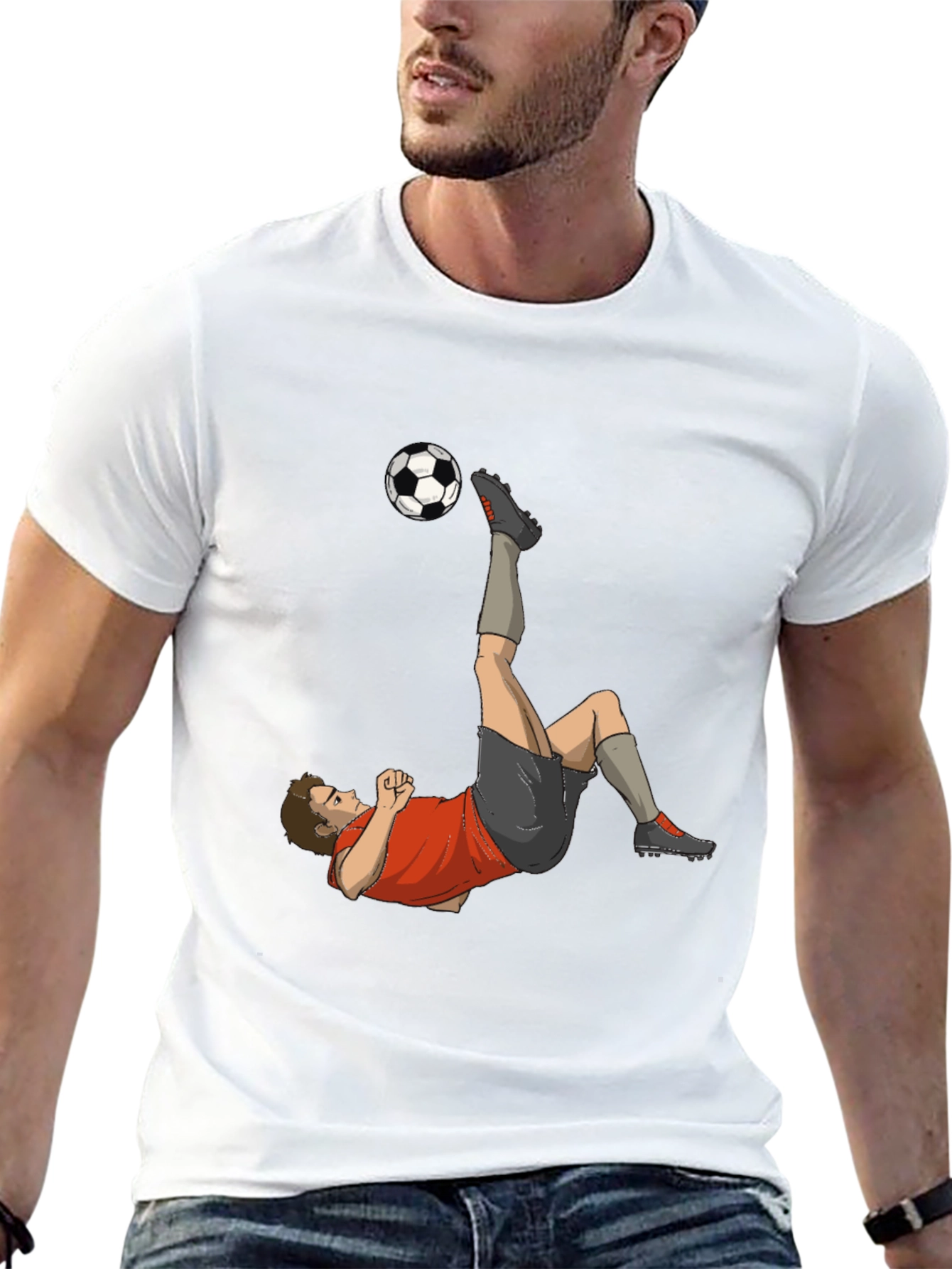 Black Soccer Player Kick Graphic Tee - Black Casual T-Shirt view 13