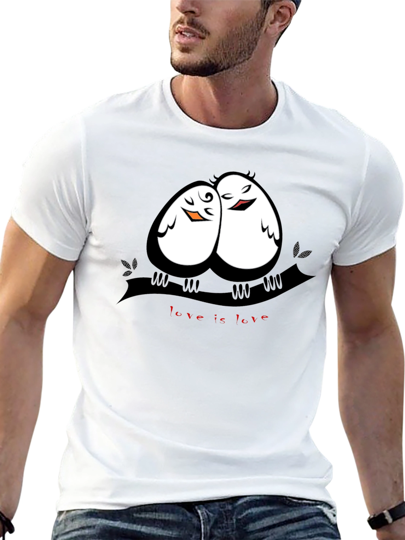 Black Love Birds Graphic Tee -  Unisex Black T-Shirt view 13