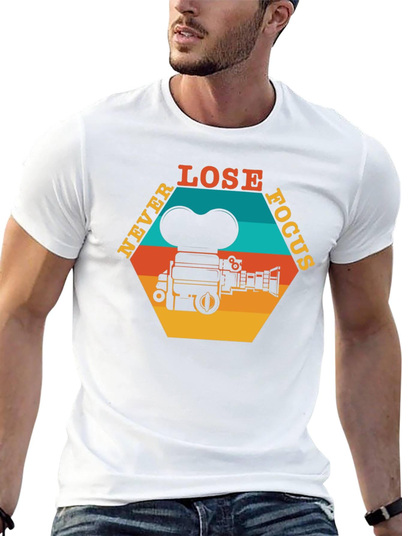 Black Never Lose Focus T-Shirt - Retro Camera Design view 13