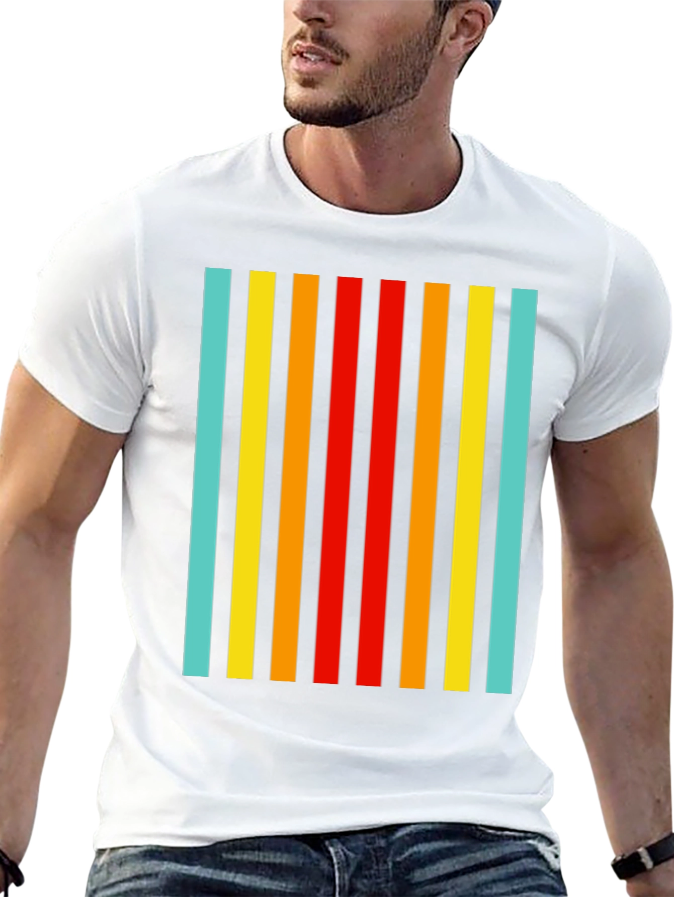 Black Retro Striped Tee - Black Casual T-Shirt view 13