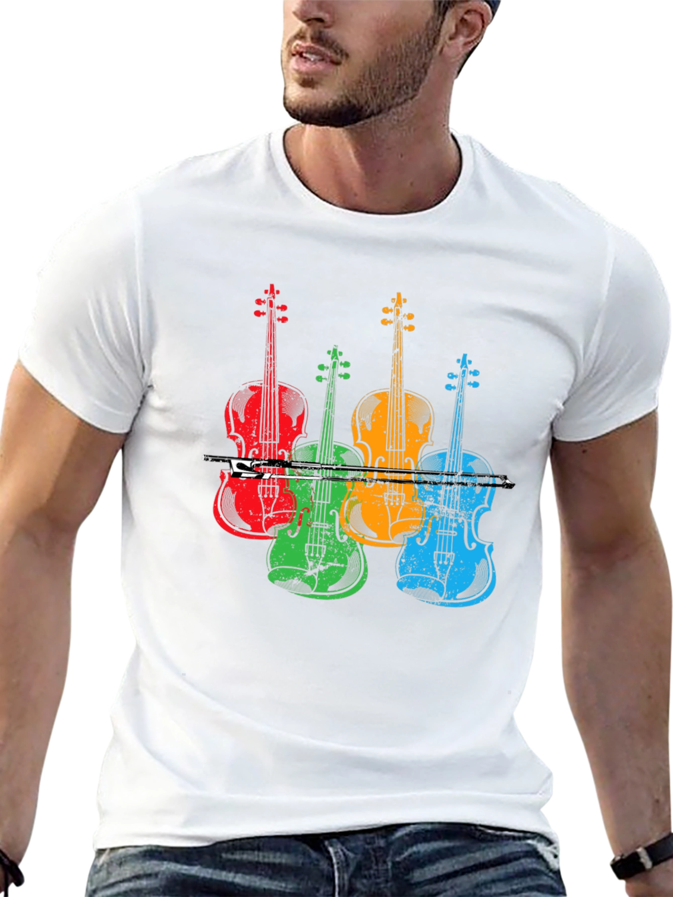 Black Colorful Violin Music T-Shirt view 13