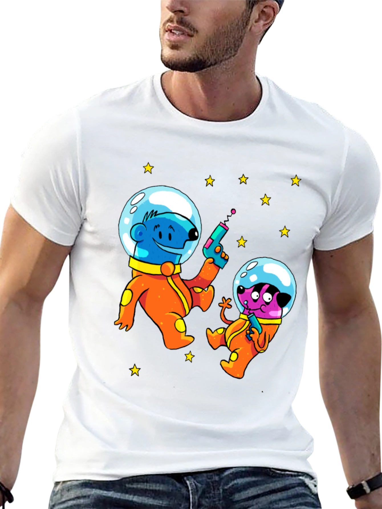 Black Cartoon Astronauts Black T-Shirt view 13