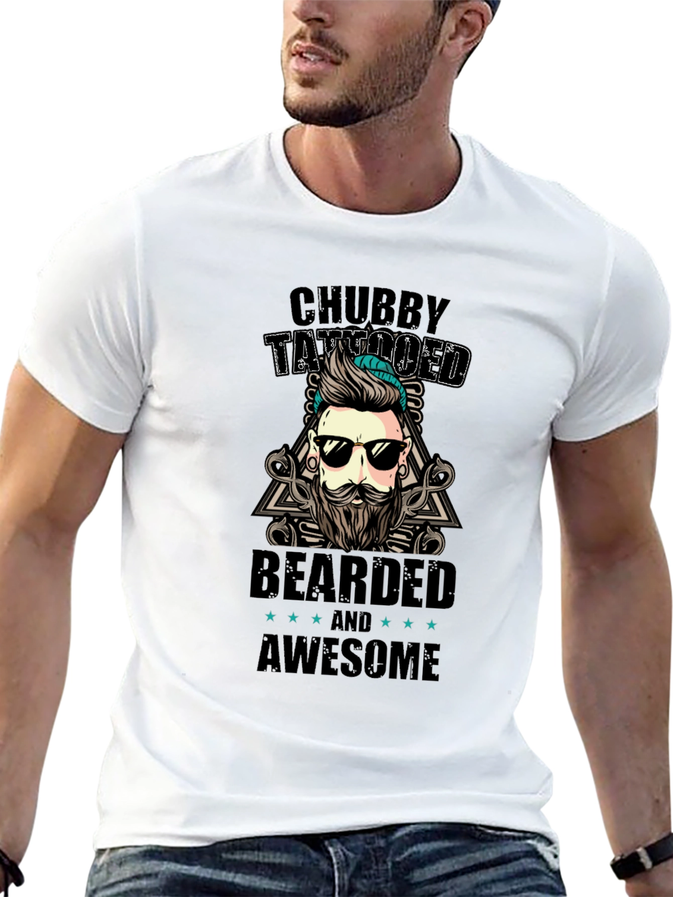 Black Chubby Tattooed Bearded Awesome Black T-Shirt view 13
