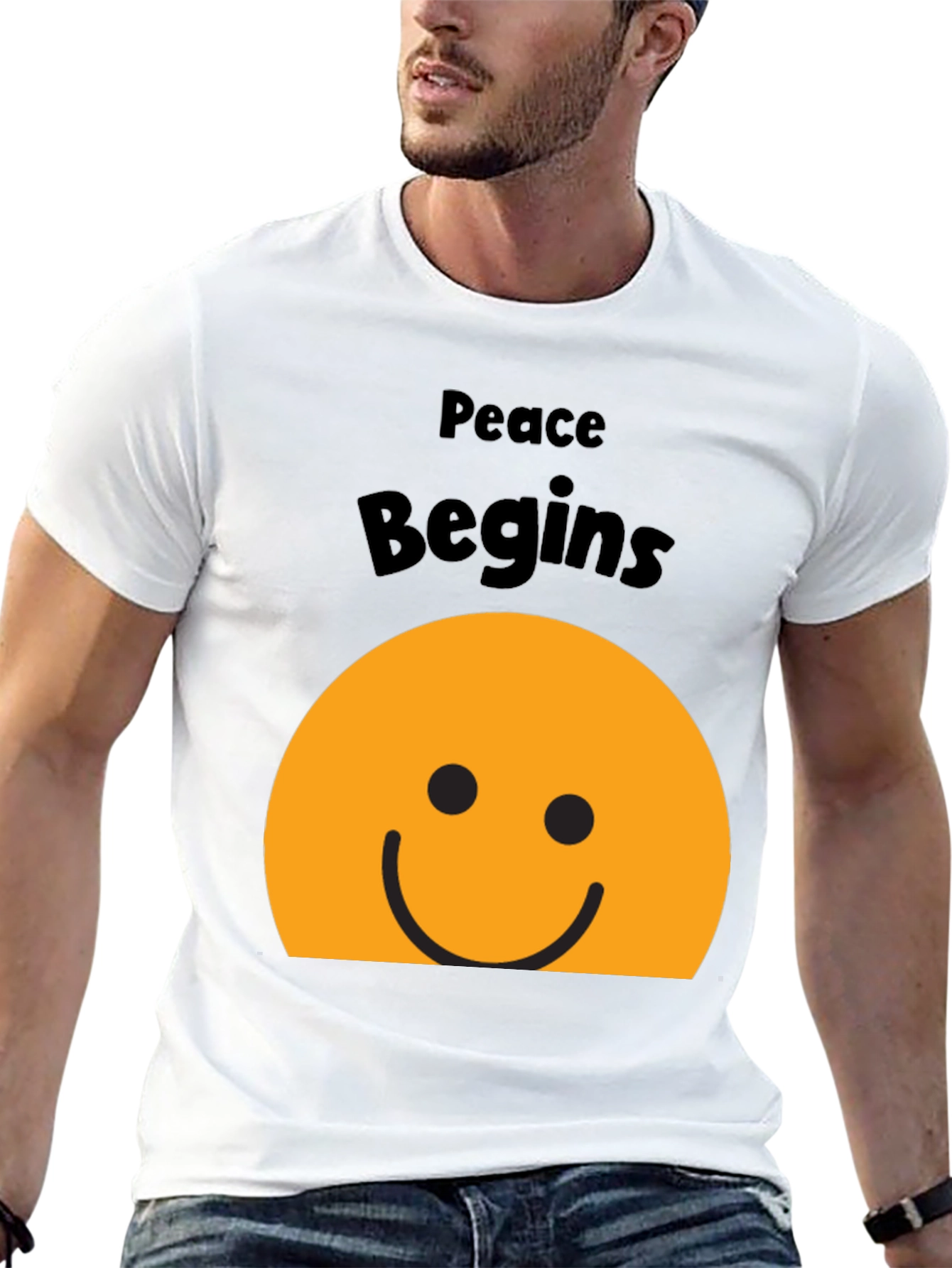 Black Peace Begins Smiley Face T-Shirt - Black view 13
