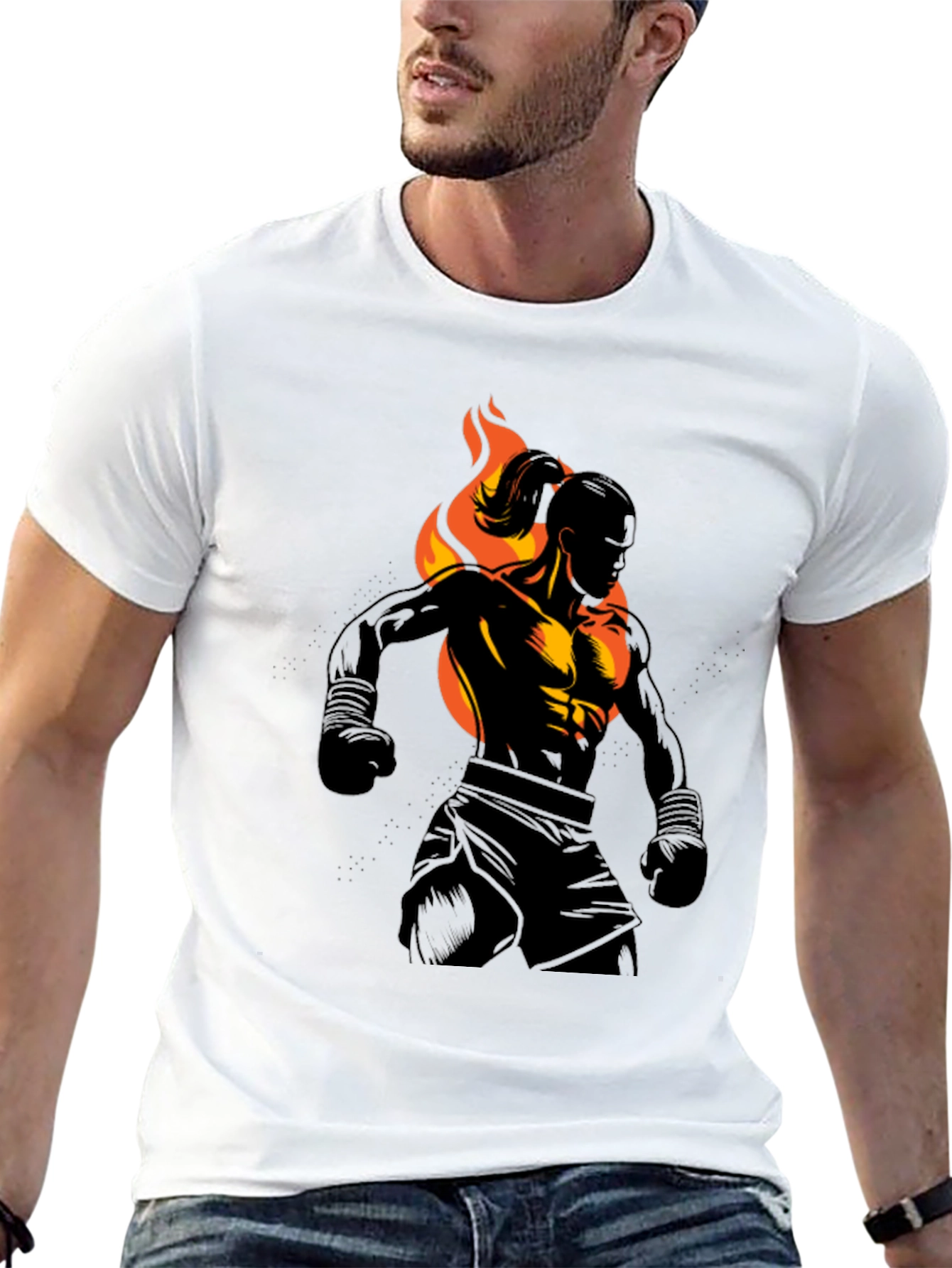 Black Flaming Fighter Graphic Tee view 13
