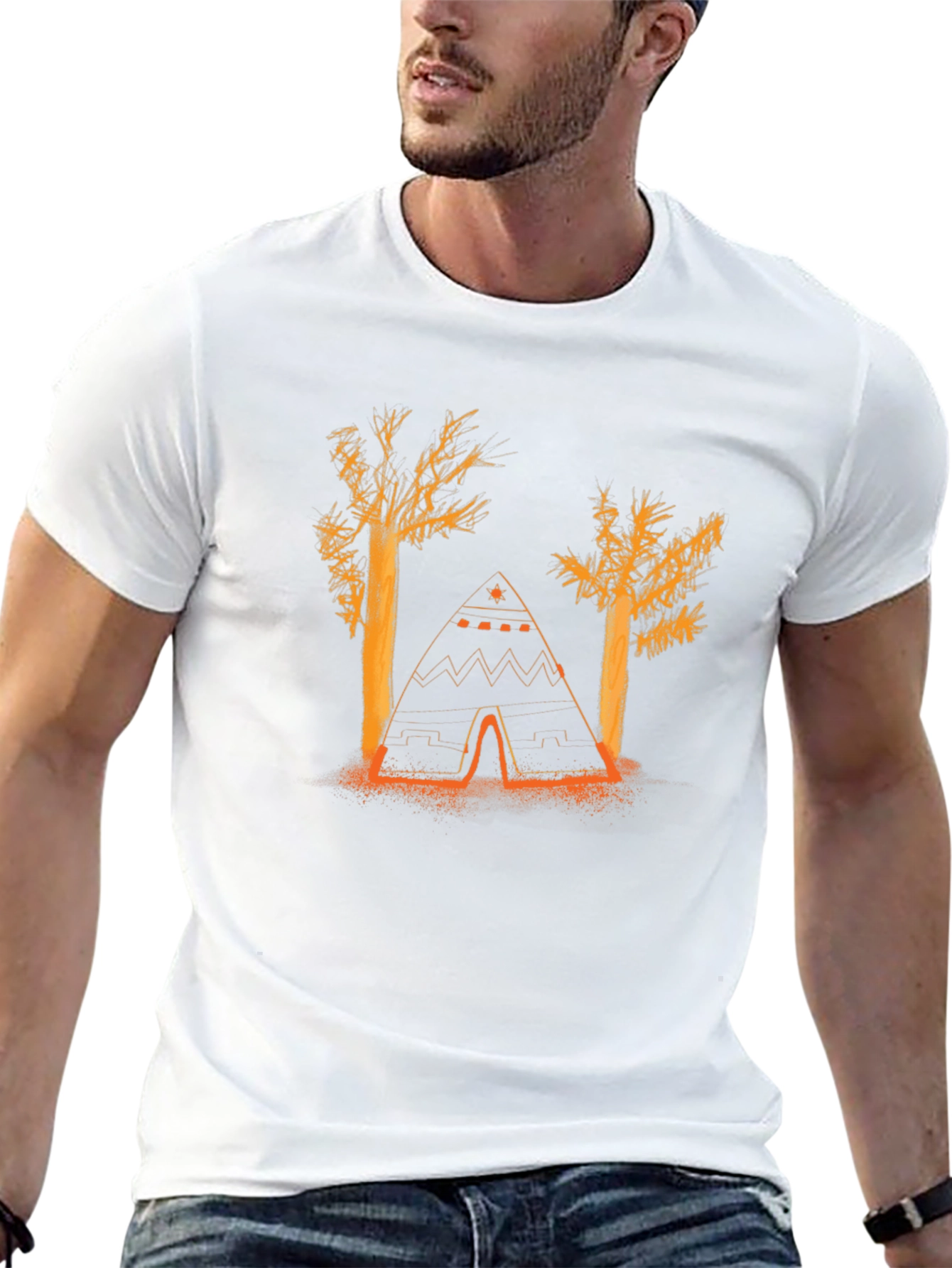 Black Nature Tee: Tent and Trees Graphic T-Shirt view 13