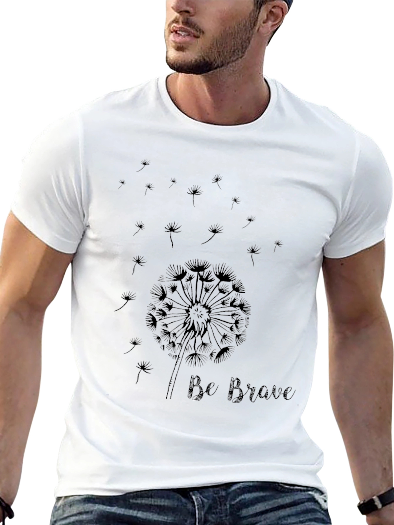 Black Be Brave Dandelion Graphic Tee - Black Cotton T-Shirt view 13