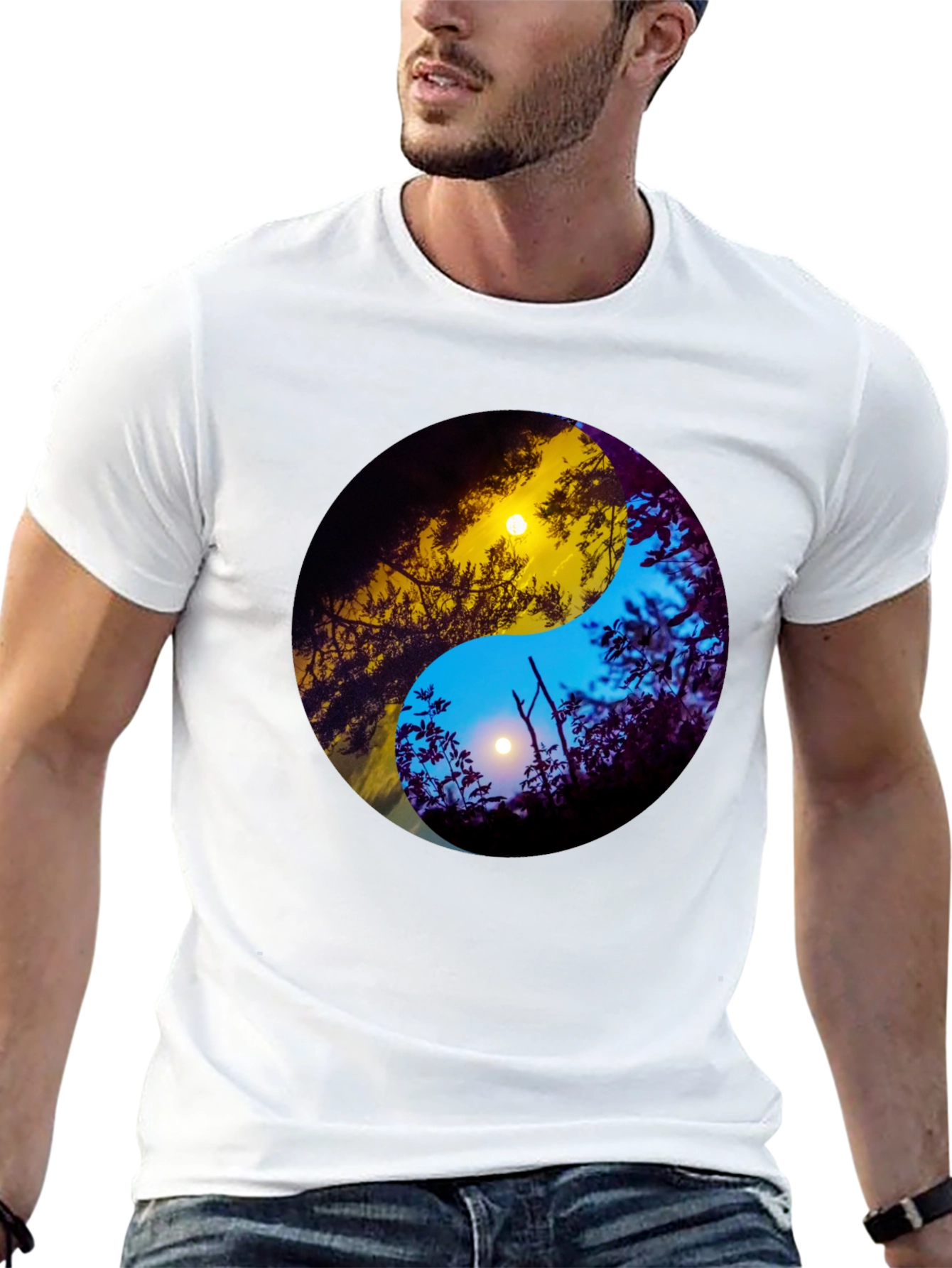 Black Yin Yang Sun & Moon Nature Graphic Tee view 13