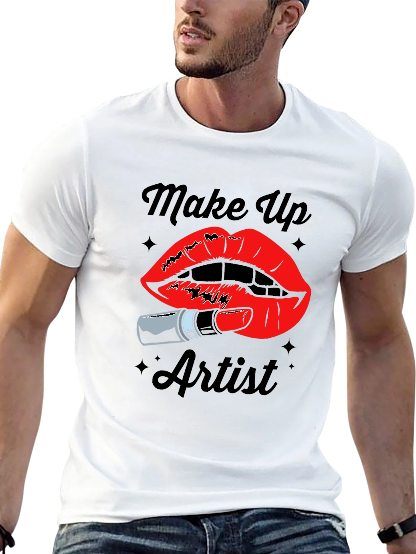 Black Makeup Artist T-Shirt - Lipstick & Lips Design view 13