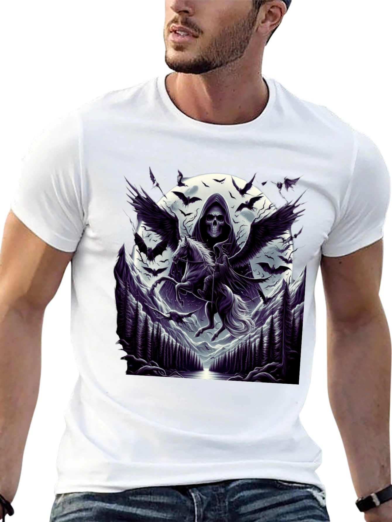 Black Grim Reaper Pegasus T-Shirt - Dark Fantasy Tee view 13