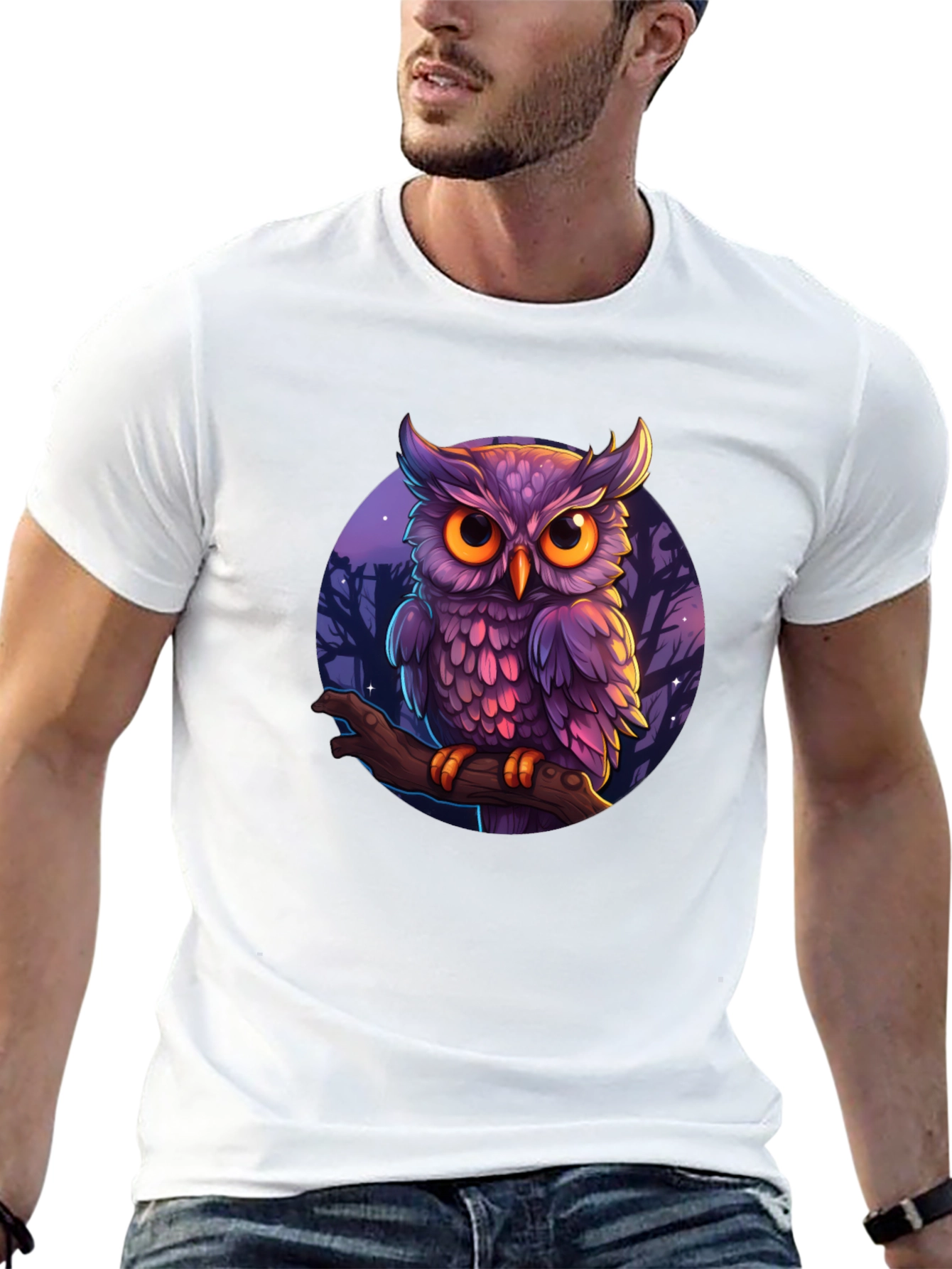 Black Mystic Owl Graphic Tee - Black Cotton T-Shirt view 13