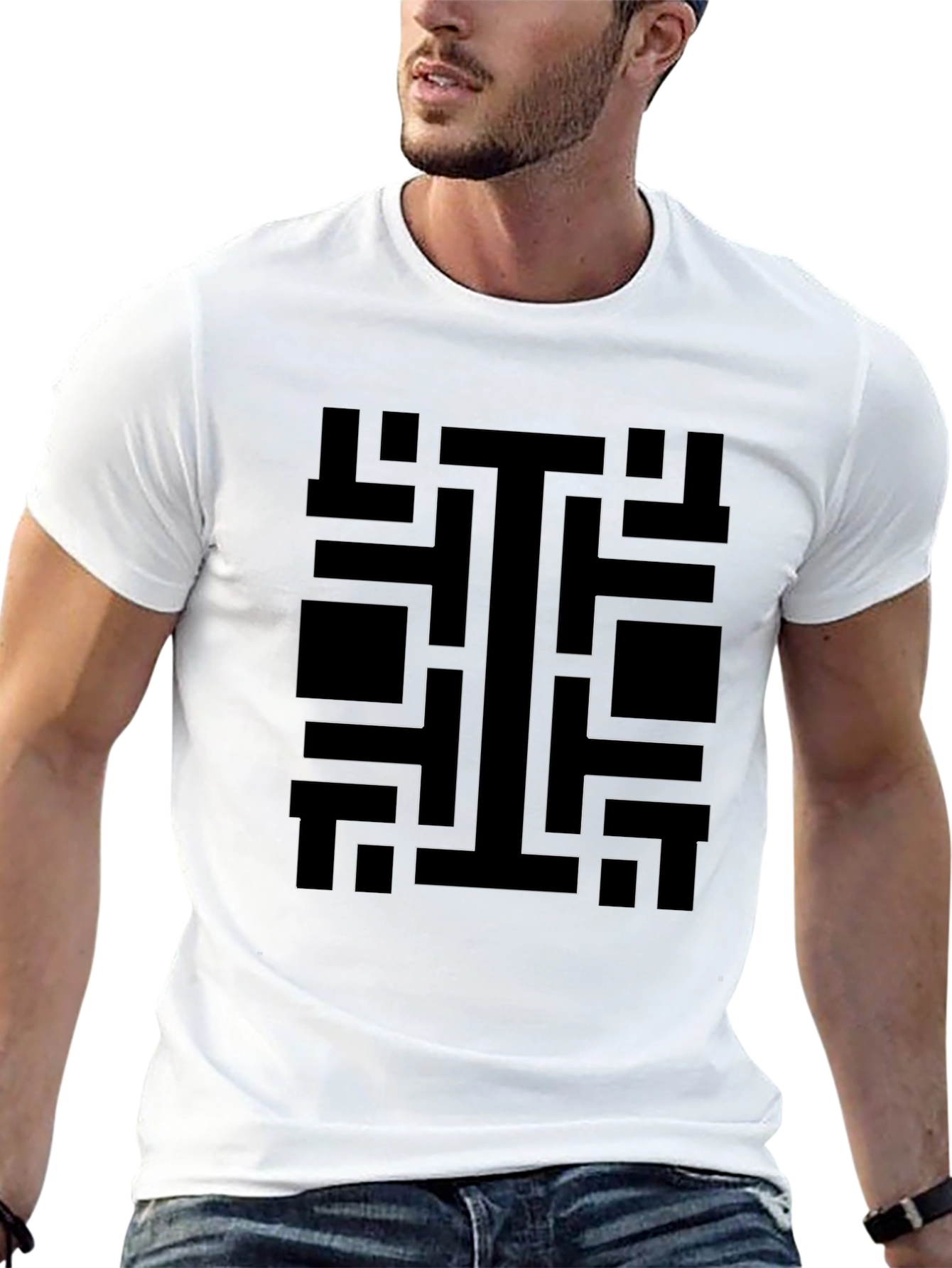 Black Geometric Pattern Black T-Shirt view 13