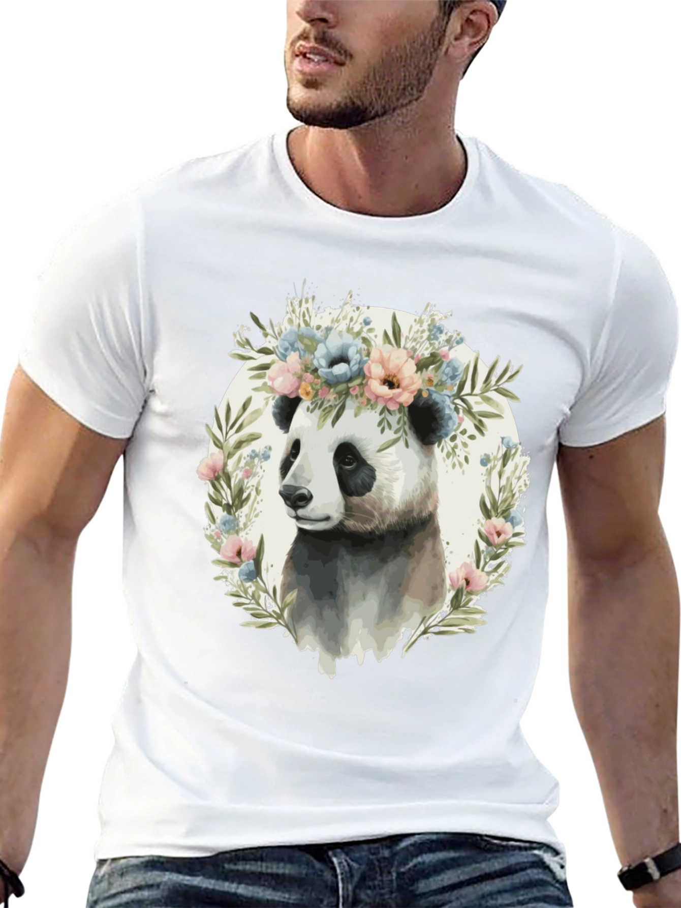 Black Panda Floral Wreath Graphic Tee - Unique Animal Lover Shirt view 13