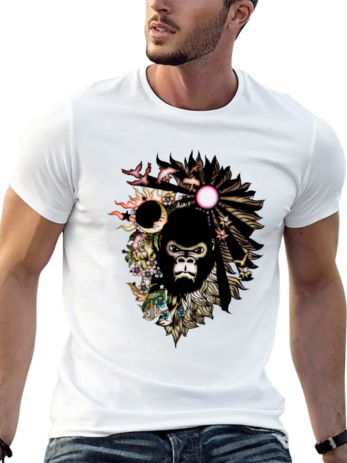 Black Gorilla Art T-Shirt - Unique Graphic Tee view 13