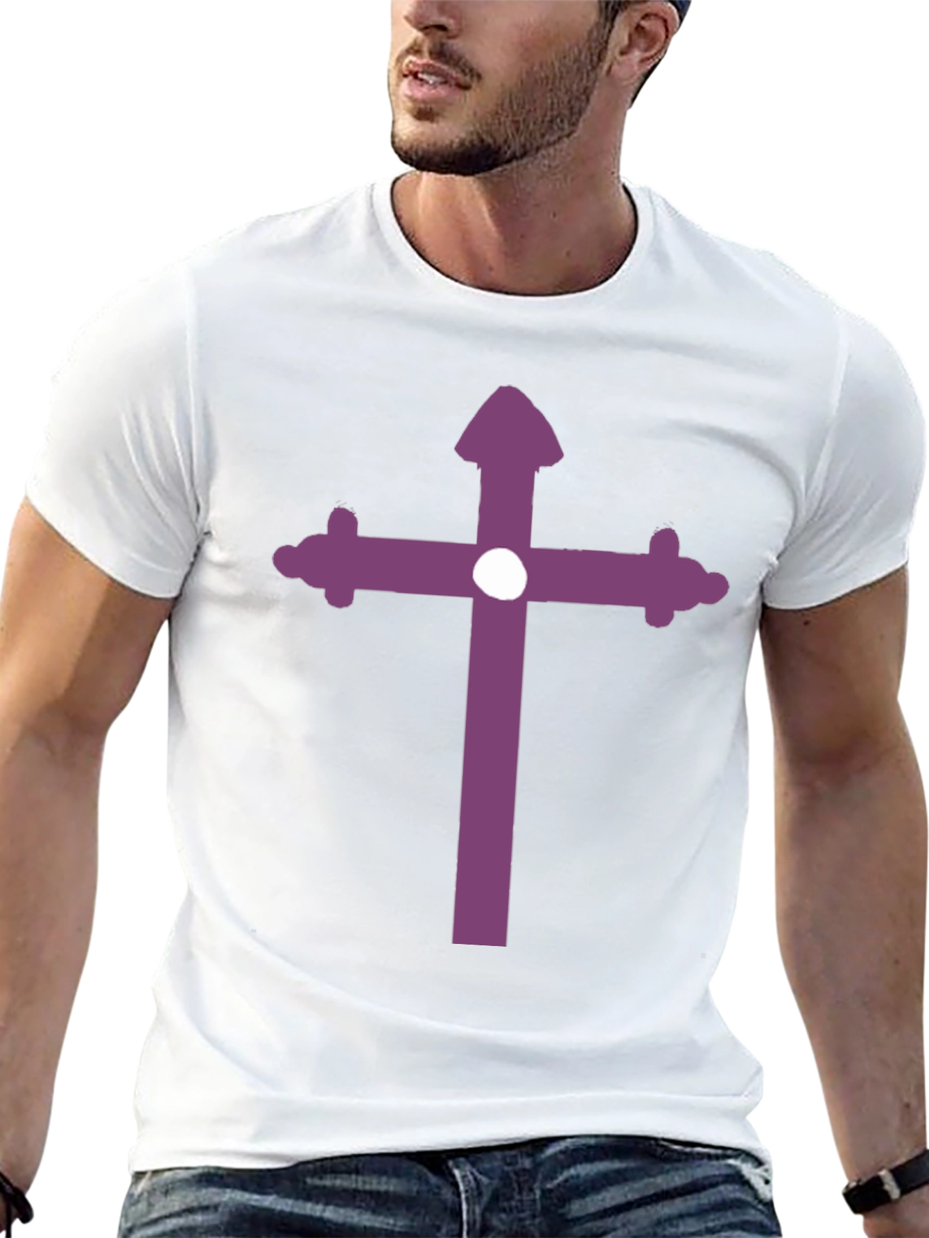 Black Black T-Shirt with Purple Cross Design view 13