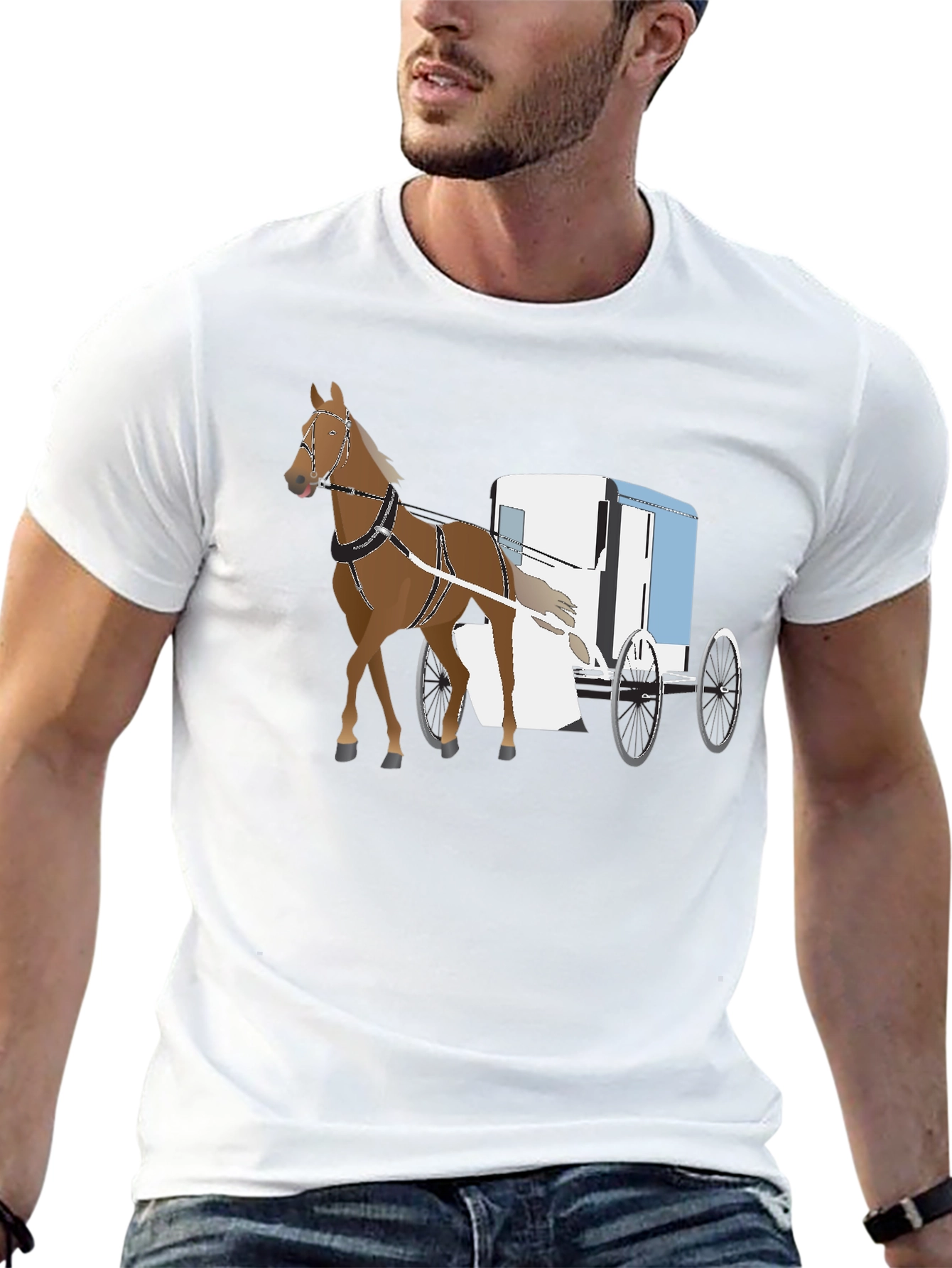 Black Horse & Buggy Graphic Tee - Classic Style view 13