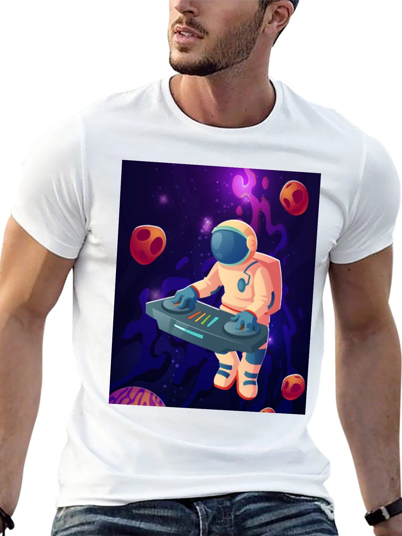 Black Astronaut DJ Graphic T-Shirt - Space Music Lover Tee view 13