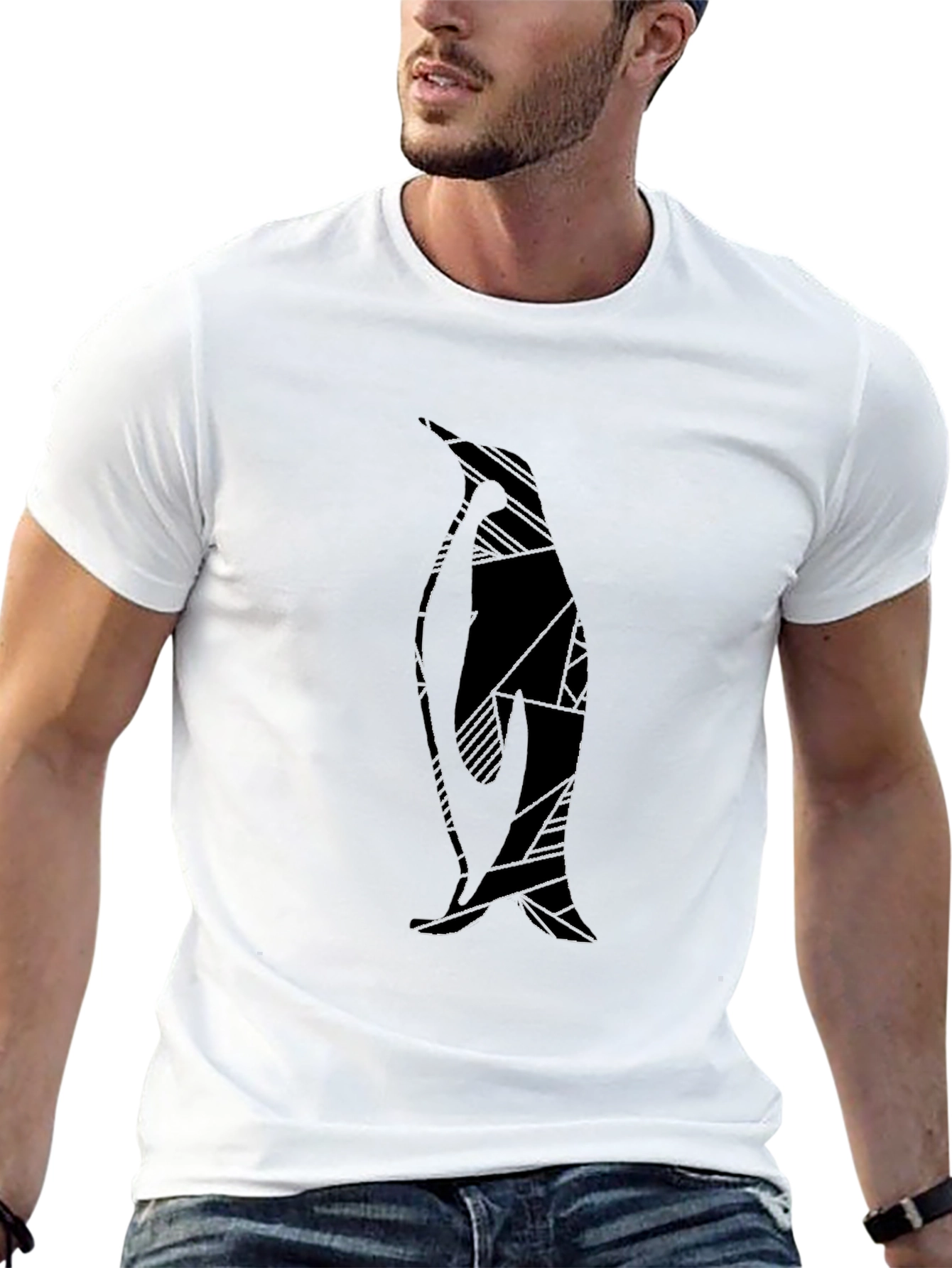 Black Abstract Penguin Graphic Print Black T-Shirt view 13