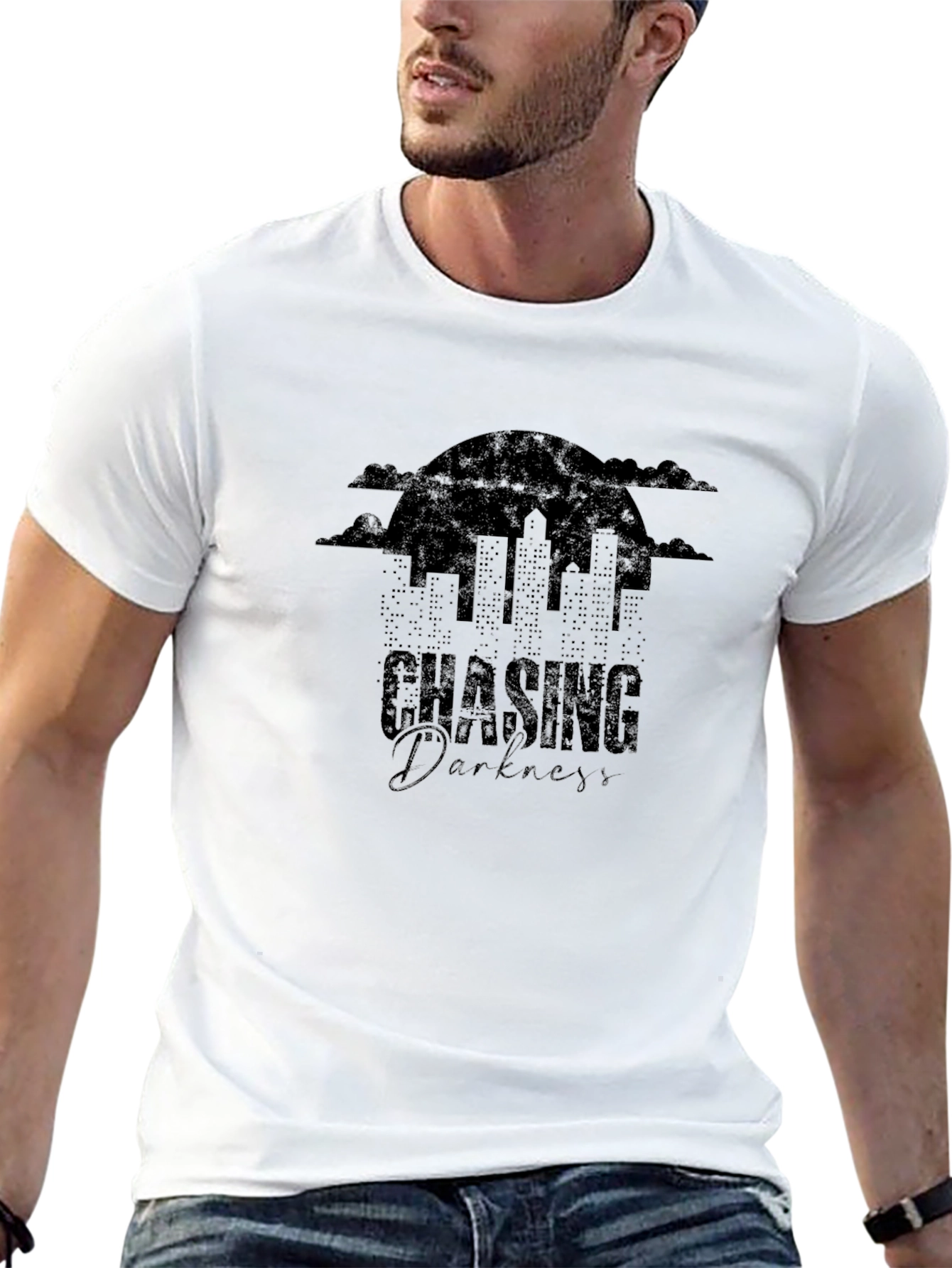 Black Chasing Darkness Cityscape Graphic Tee - Black view 13