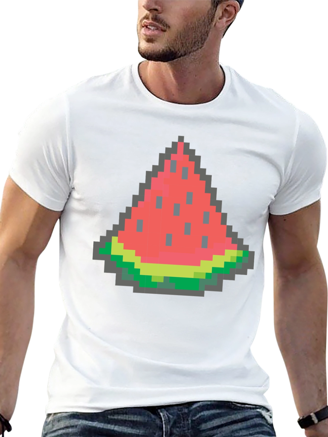 Black Pixel Watermelon Graphic Tee - Black Cotton Shirt view 13