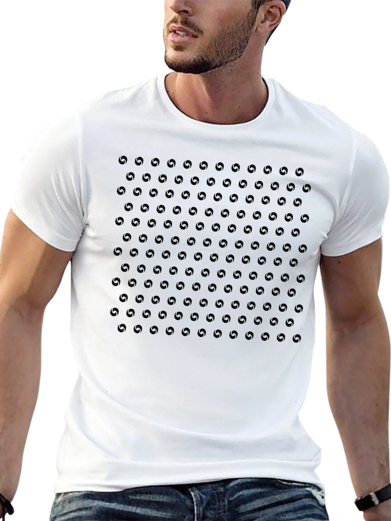 Black Monochrome Aperture Pattern Crew Neck T-Shirt view 13