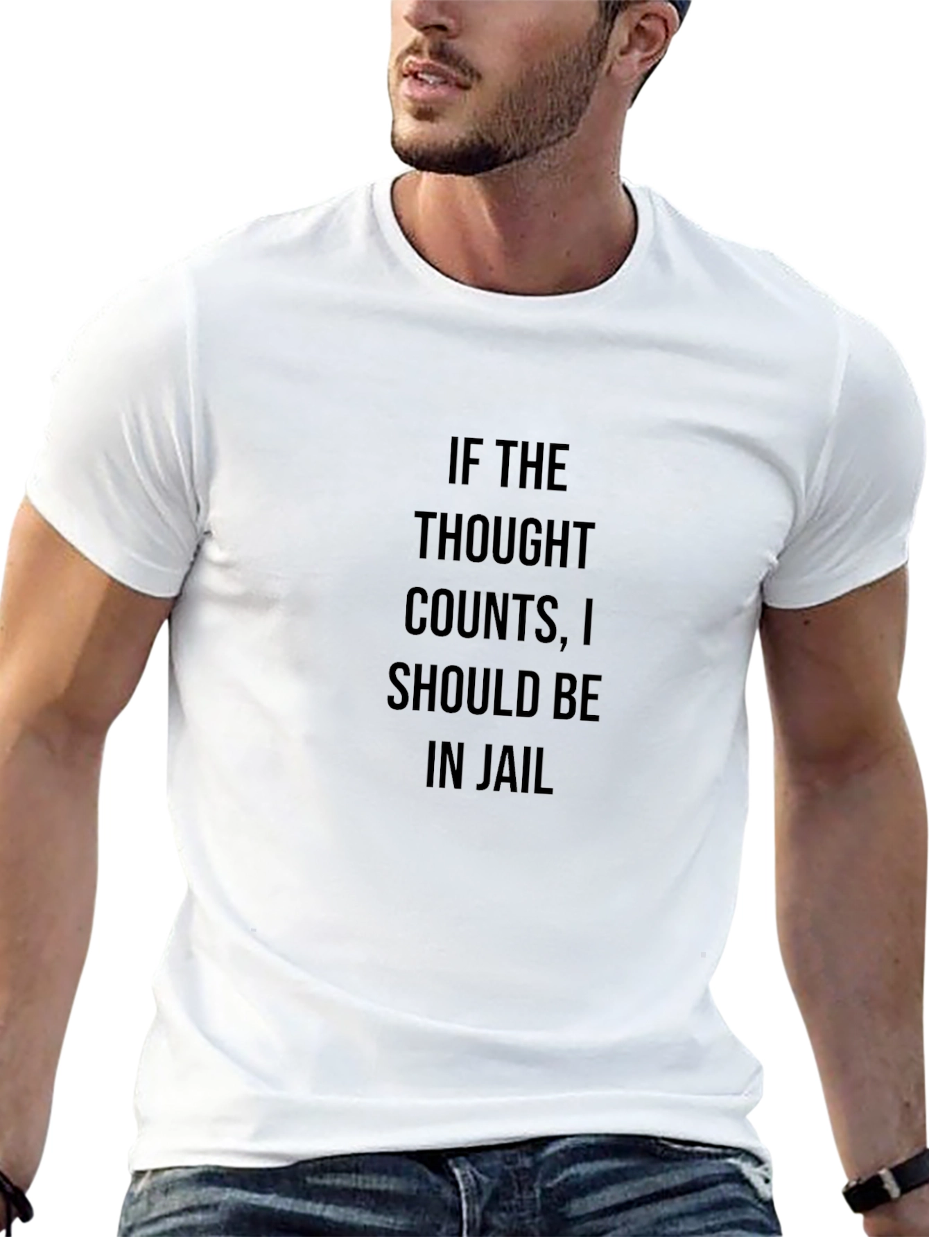 Black Humorous Slogan T-Shirt: If The Thought Counts... view 13