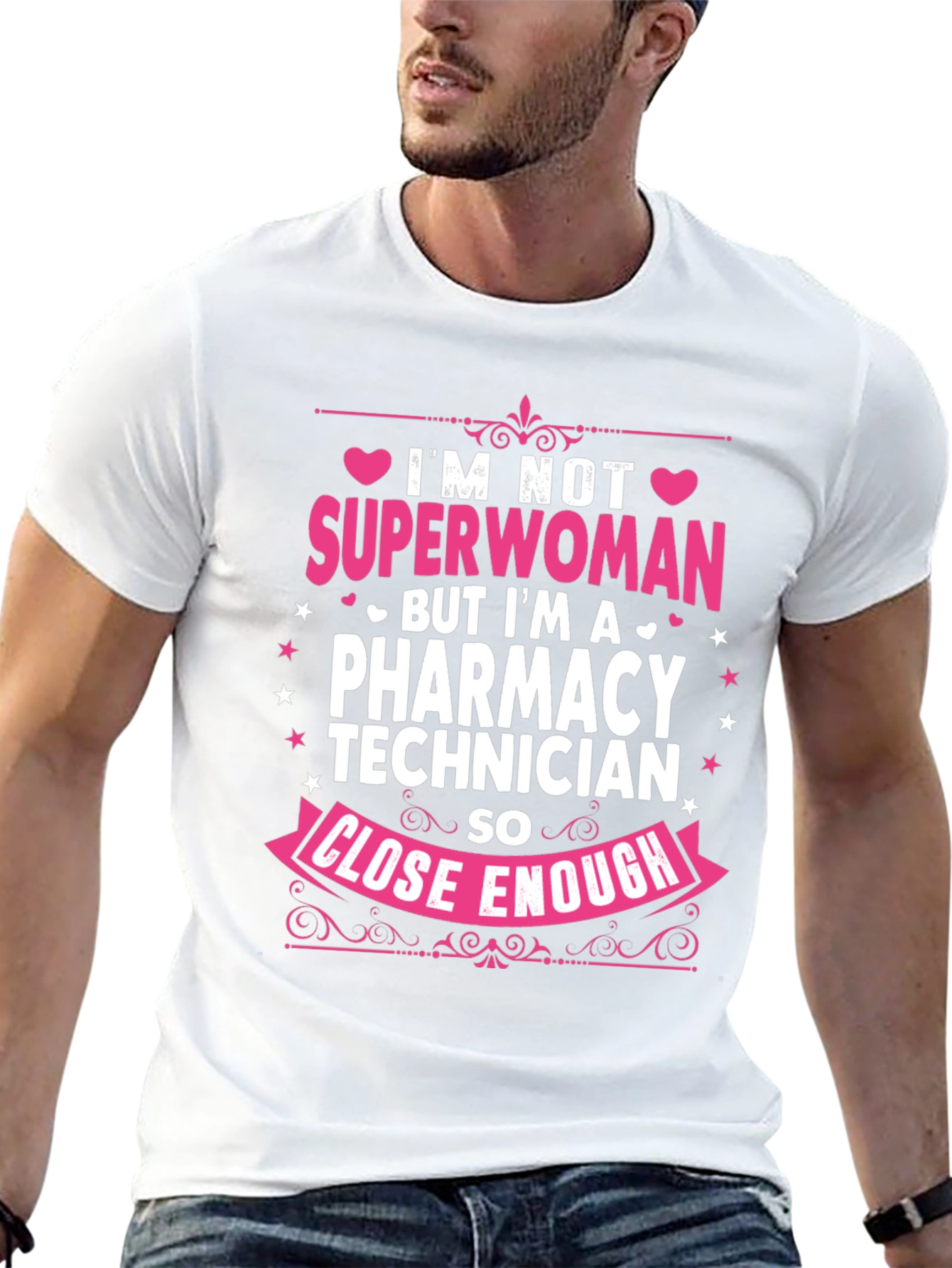 Black Pharmacy Technician T-Shirt - Superwoman Close Enough view 13