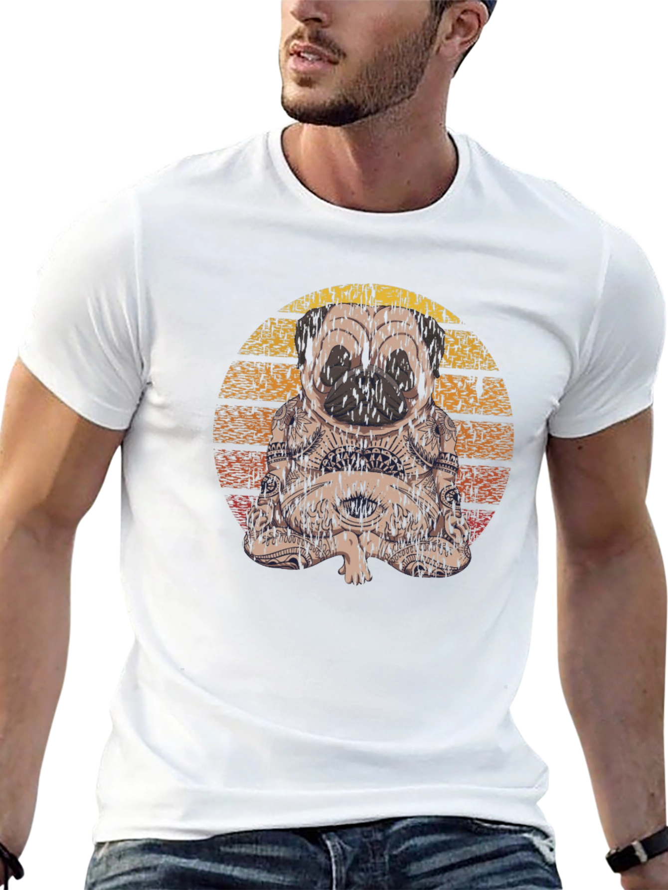 Black Meditating Pug T-Shirt - Black view 13