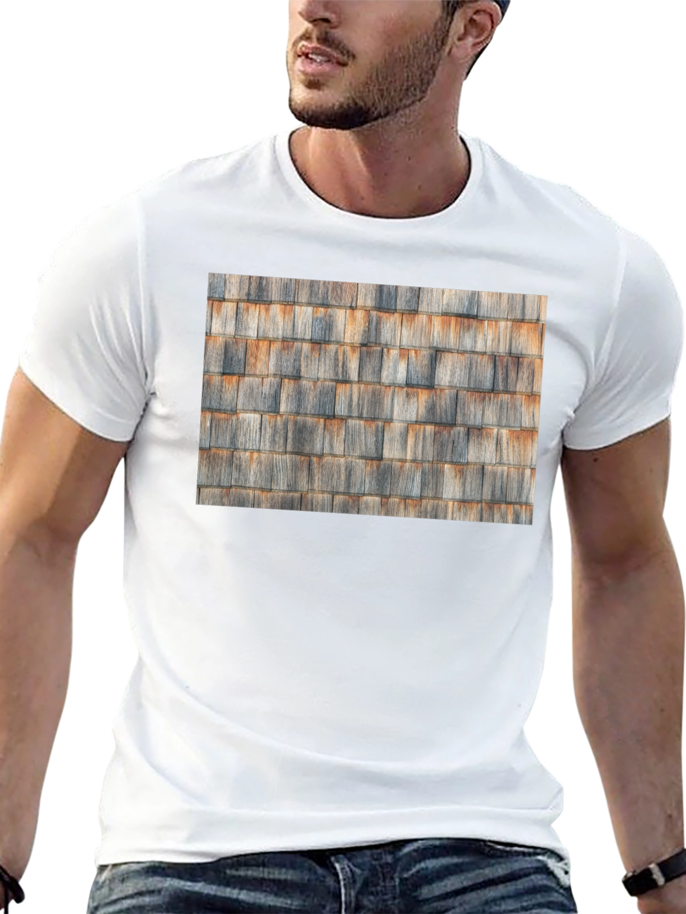 Black Rustic Cedar Shingle Pattern Black T-Shirt view 13