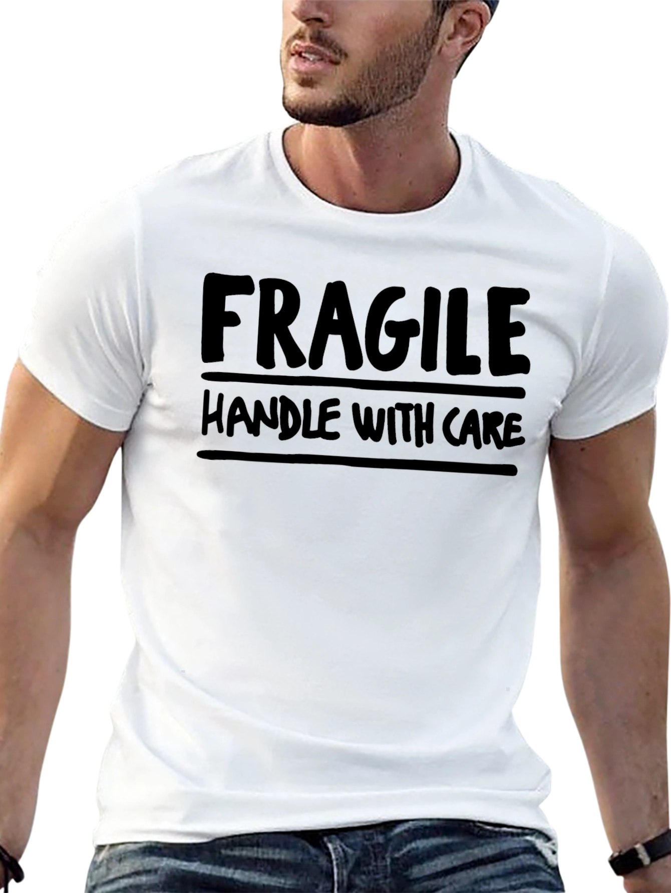 Black Fragile Handle With Care Funny Graphic T-Shirt view 13
