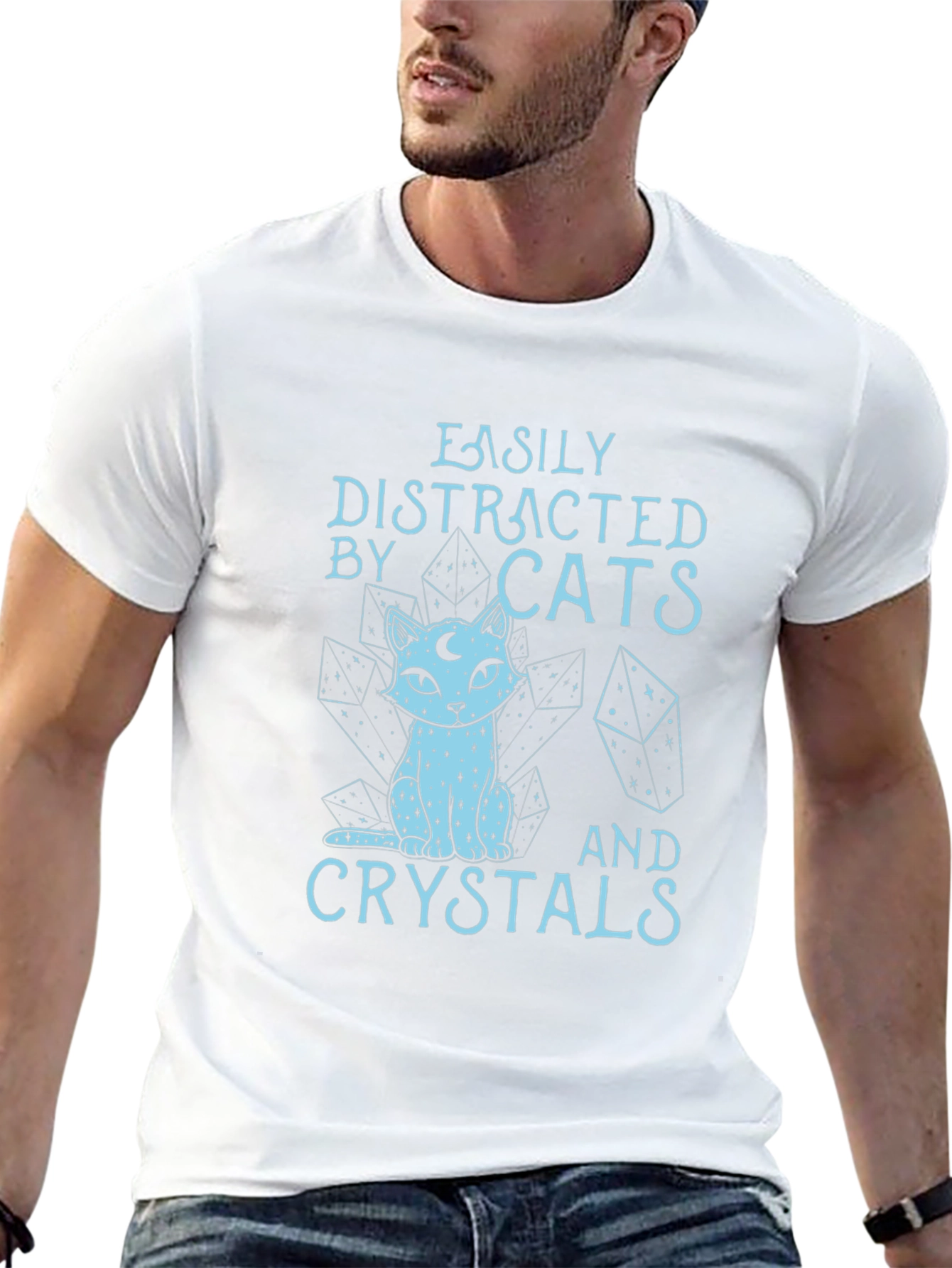 Black Easily Distracted by Cats & Crystals T-Shirt view 13