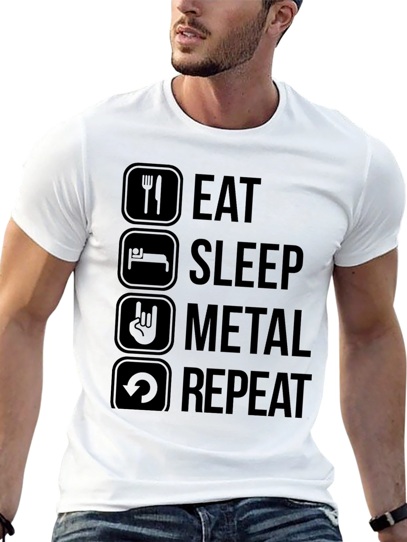 Black Eat Sleep Metal Repeat Black T-Shirt view 13