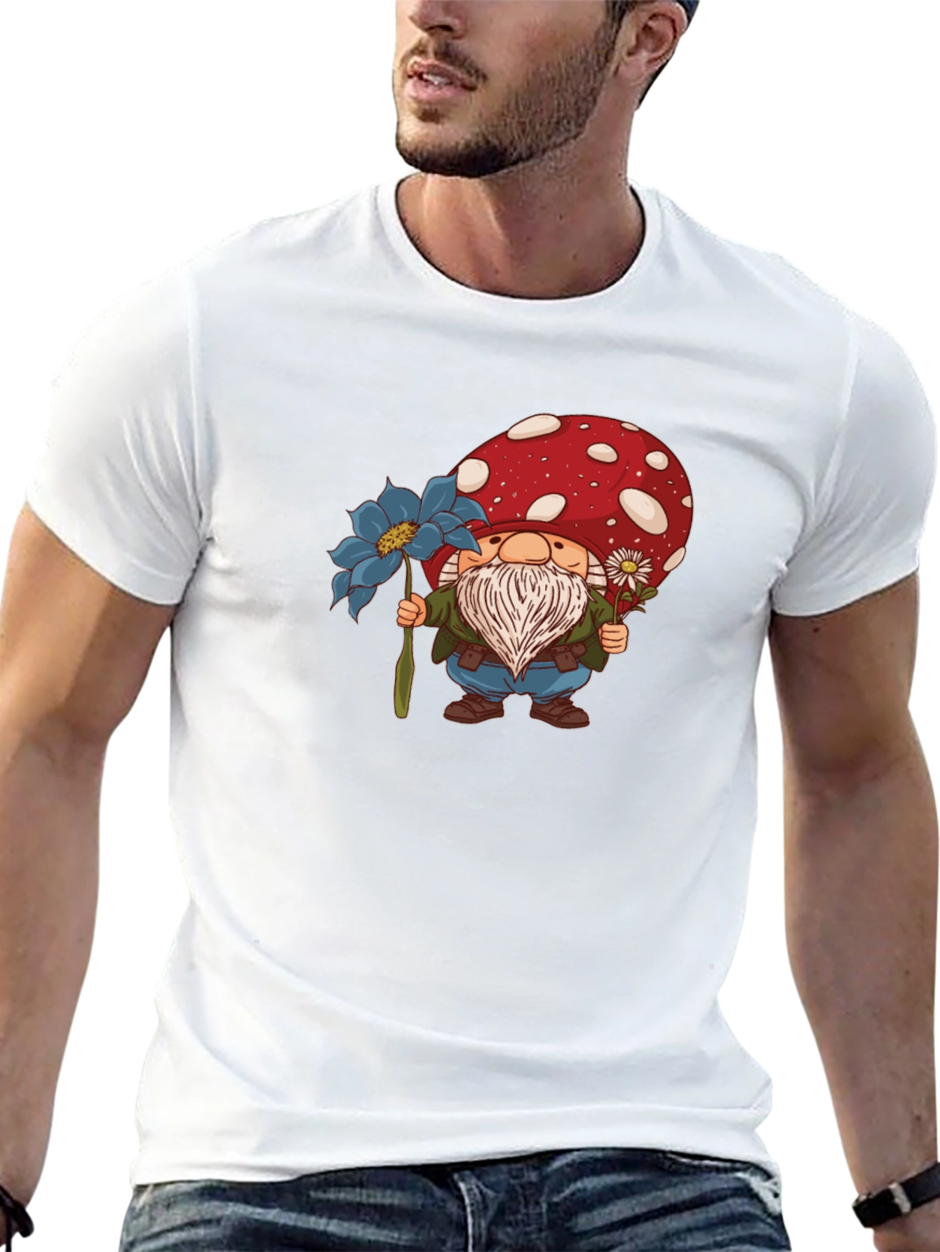 Black Mushroom Gnome T-Shirt - Whimsical Garden Style view 13