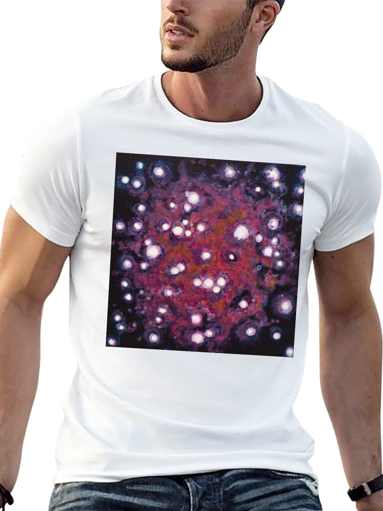 Black Abstract Galaxy Print Black T-Shirt view 13
