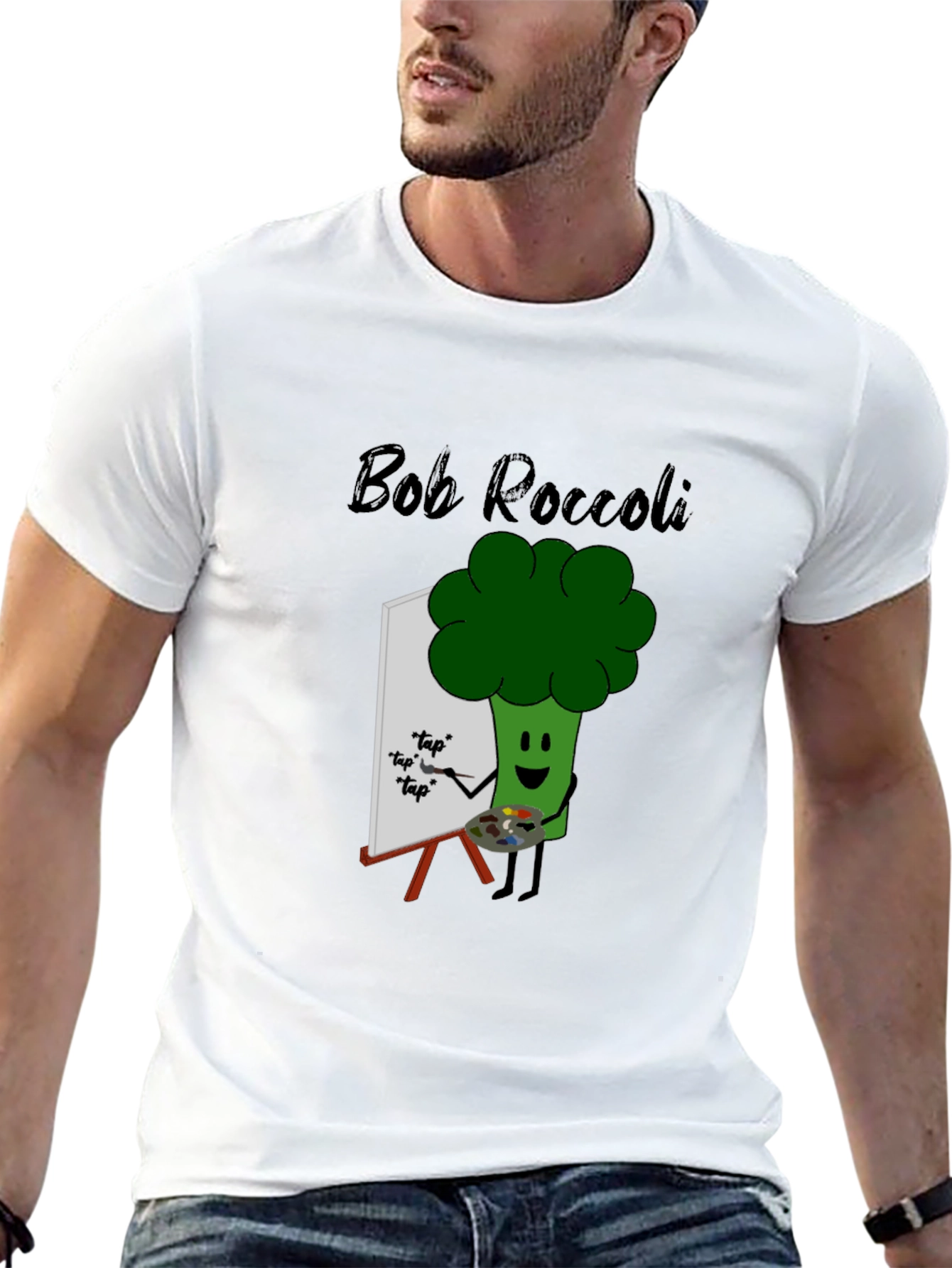 Black Bob Roccoli T-Shirt: Quirky Broccoli Artist Tee view 13